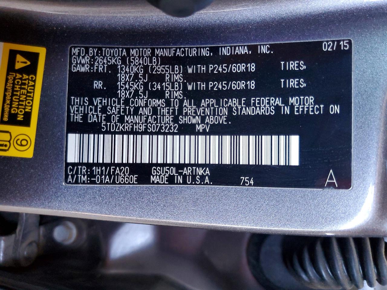 2015 Toyota Highlander Le Plus Gray vin: 5TDZKRFH9FS073232