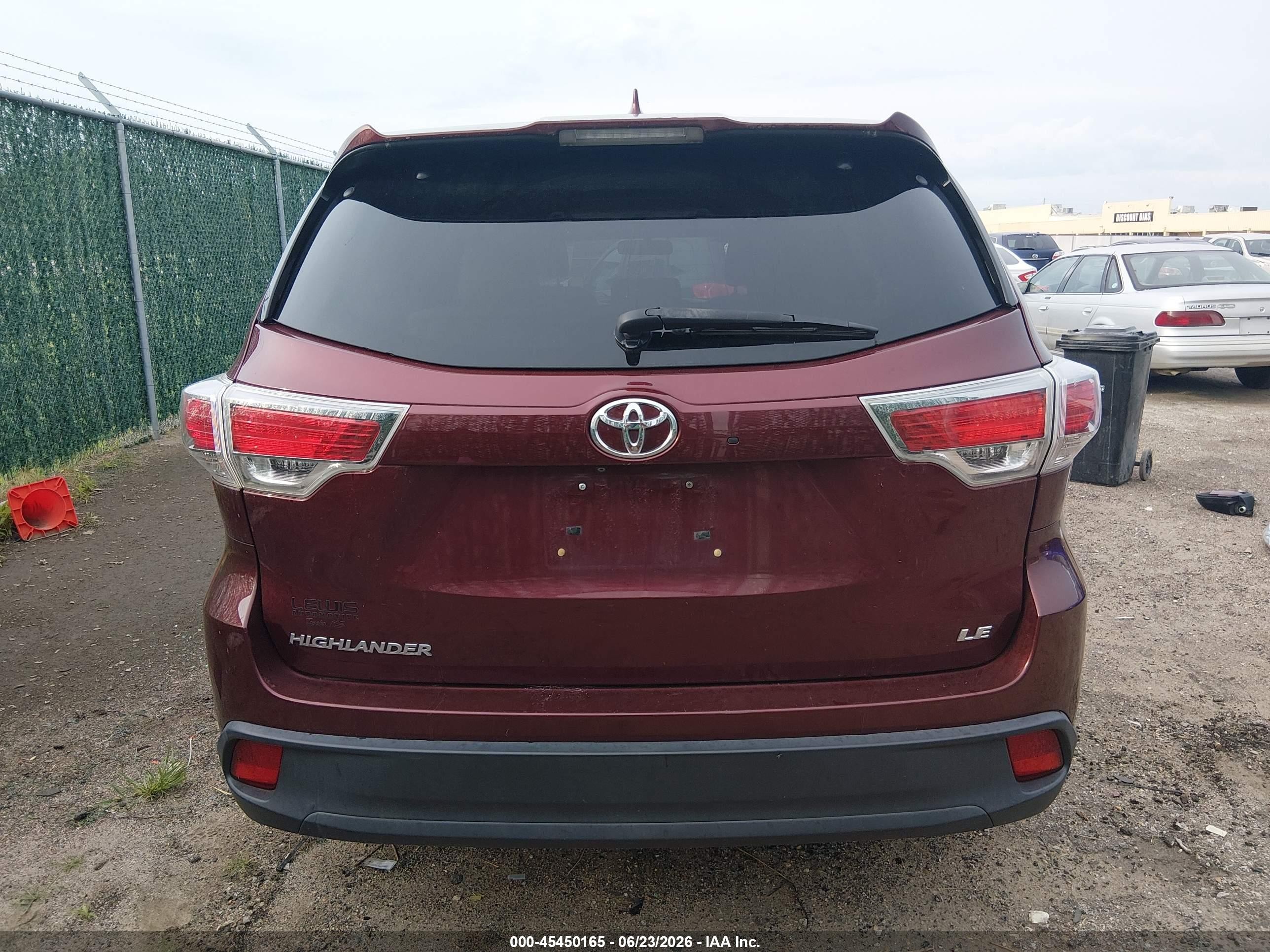 2014 Toyota Highlander Le Plus V6 Maroon vin: 5TDZKRFHXES011370