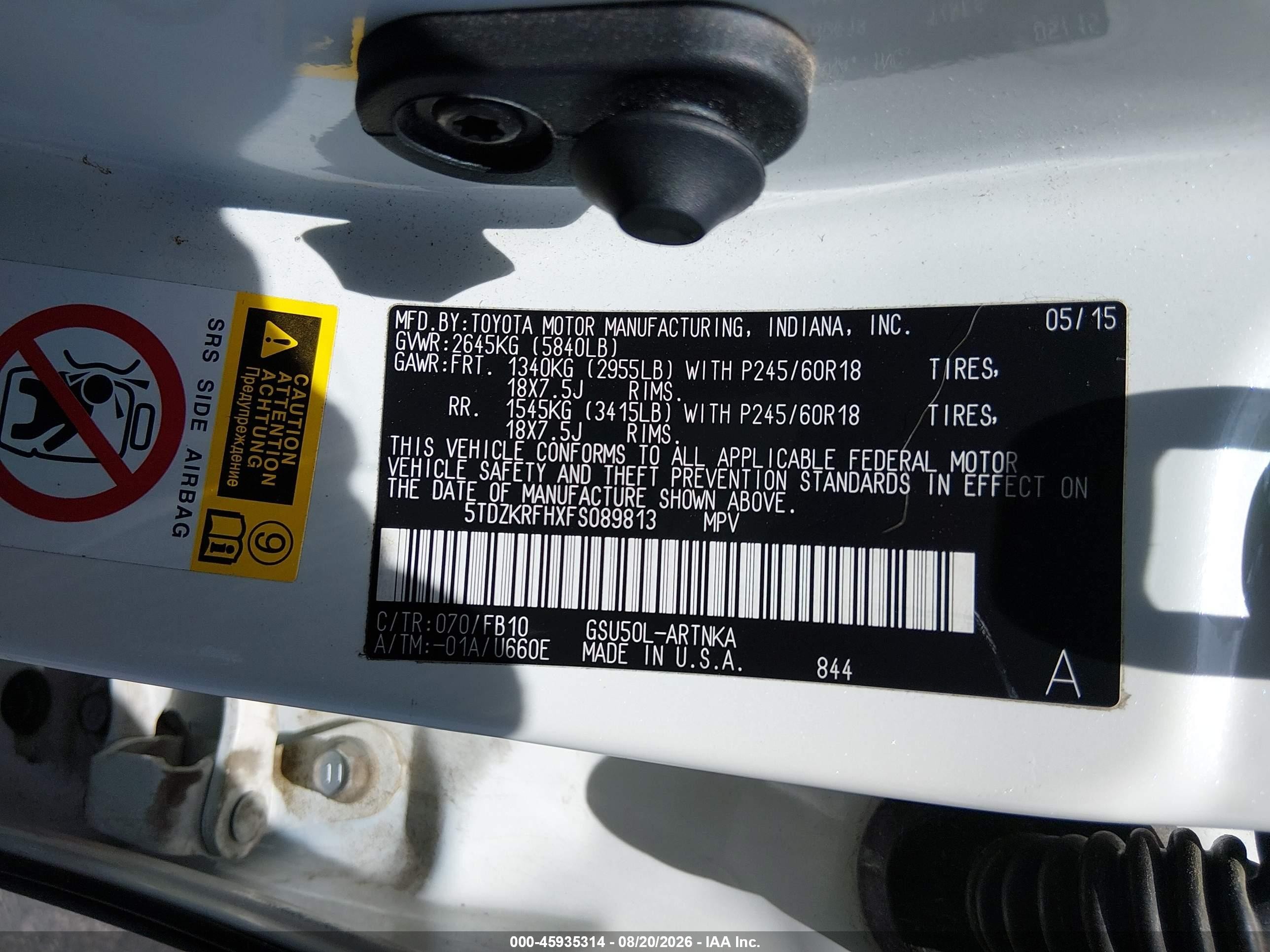 2015 Toyota Highlander Le V6 White vin: 5TDZKRFHXFS089813