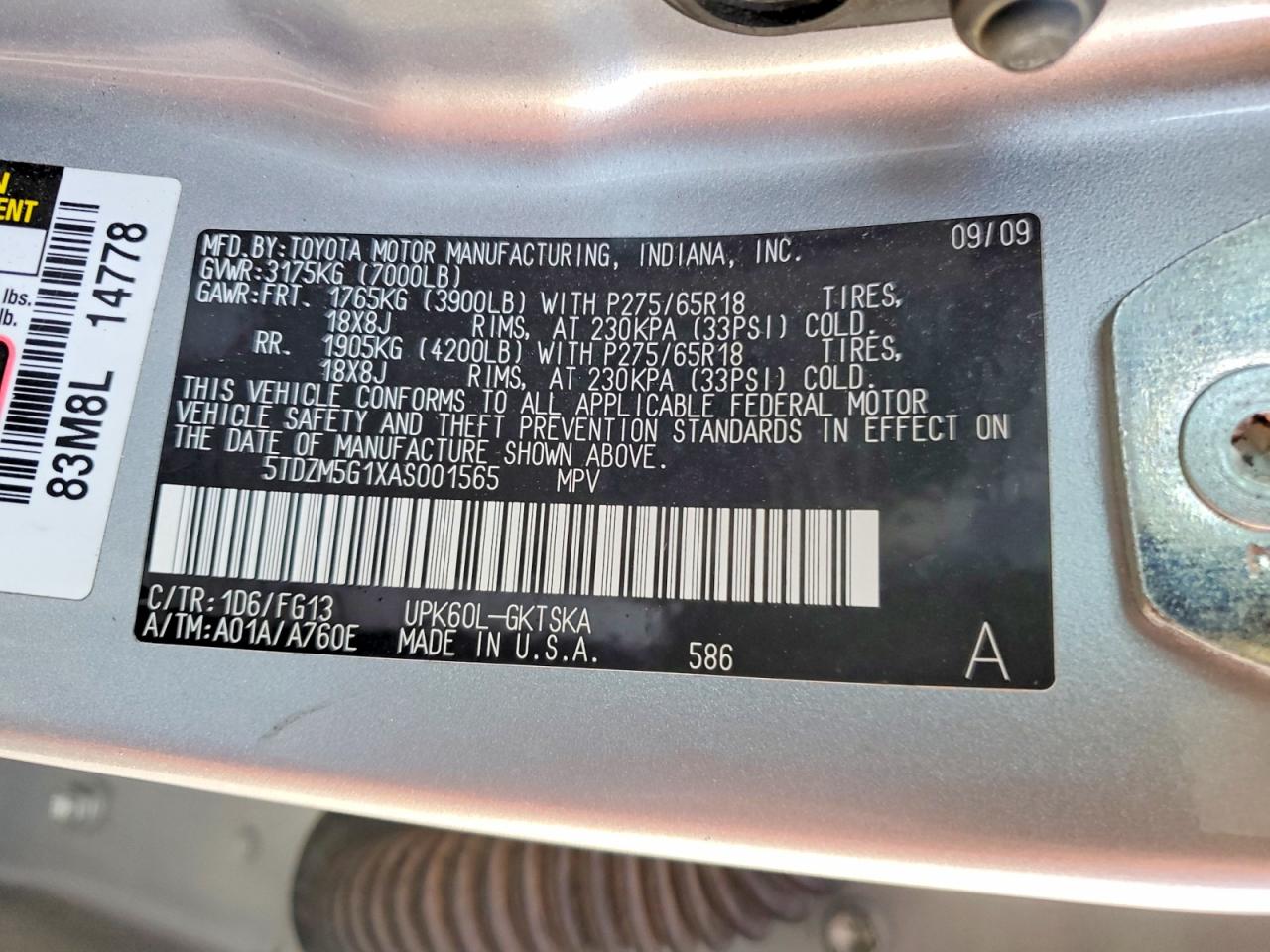 2010 Toyota Sequoia Sr5 Silver vin: 5TDZM5G1XAS001565