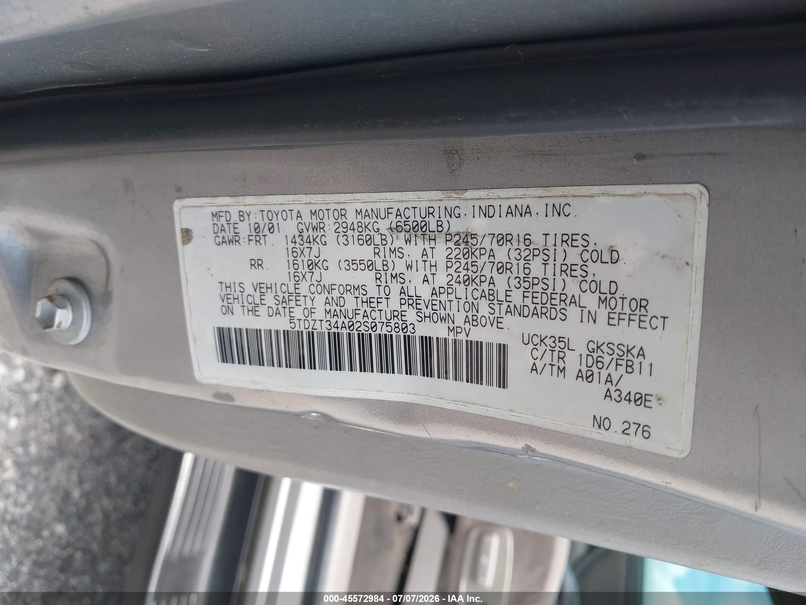 2002 Toyota Sequoia Sr5 V8 Silver vin: 5TDZT34A02S075803