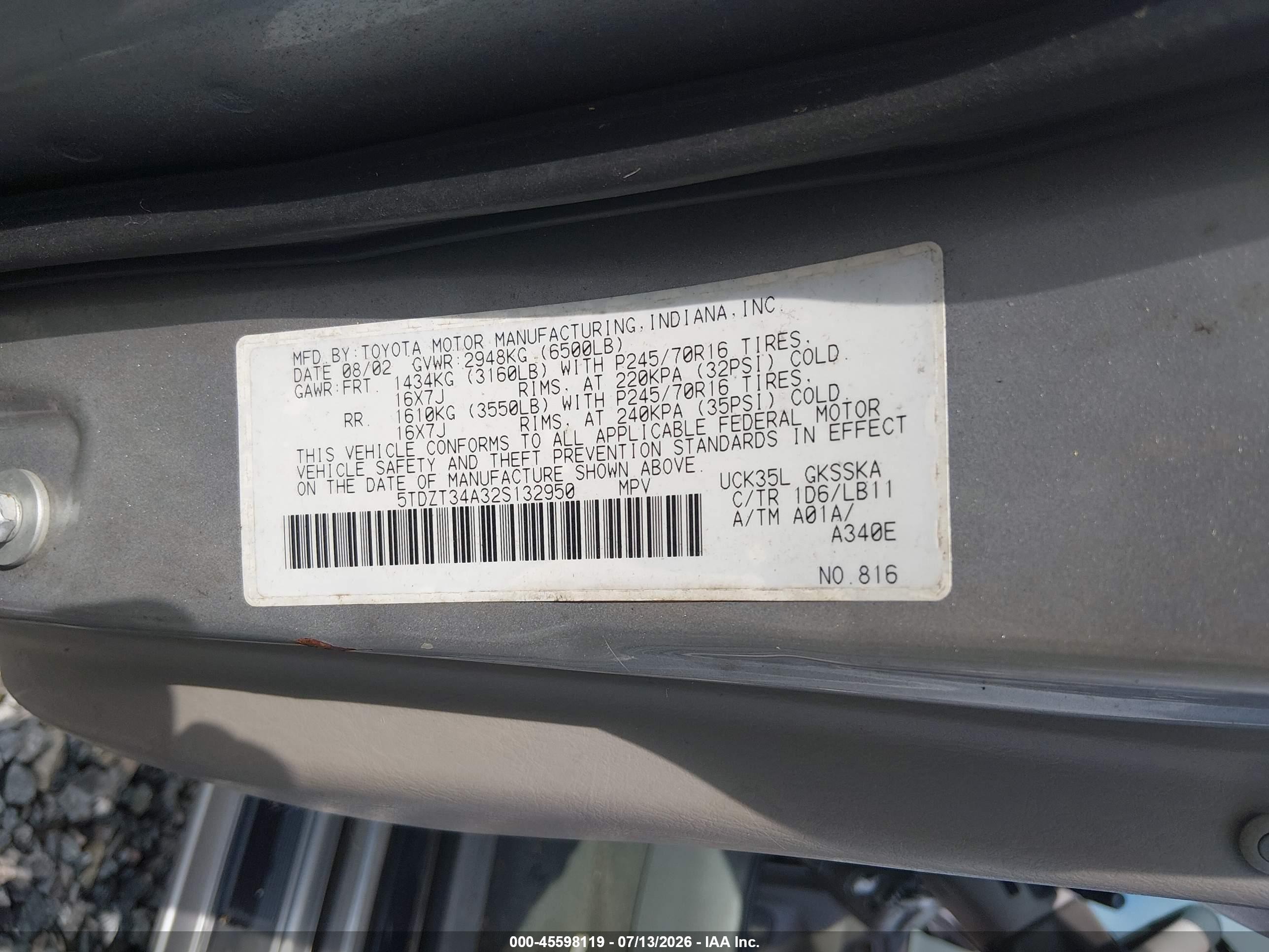 2002 Toyota Sequoia Sr5 V8 Silver vin: 5TDZT34A32S132950