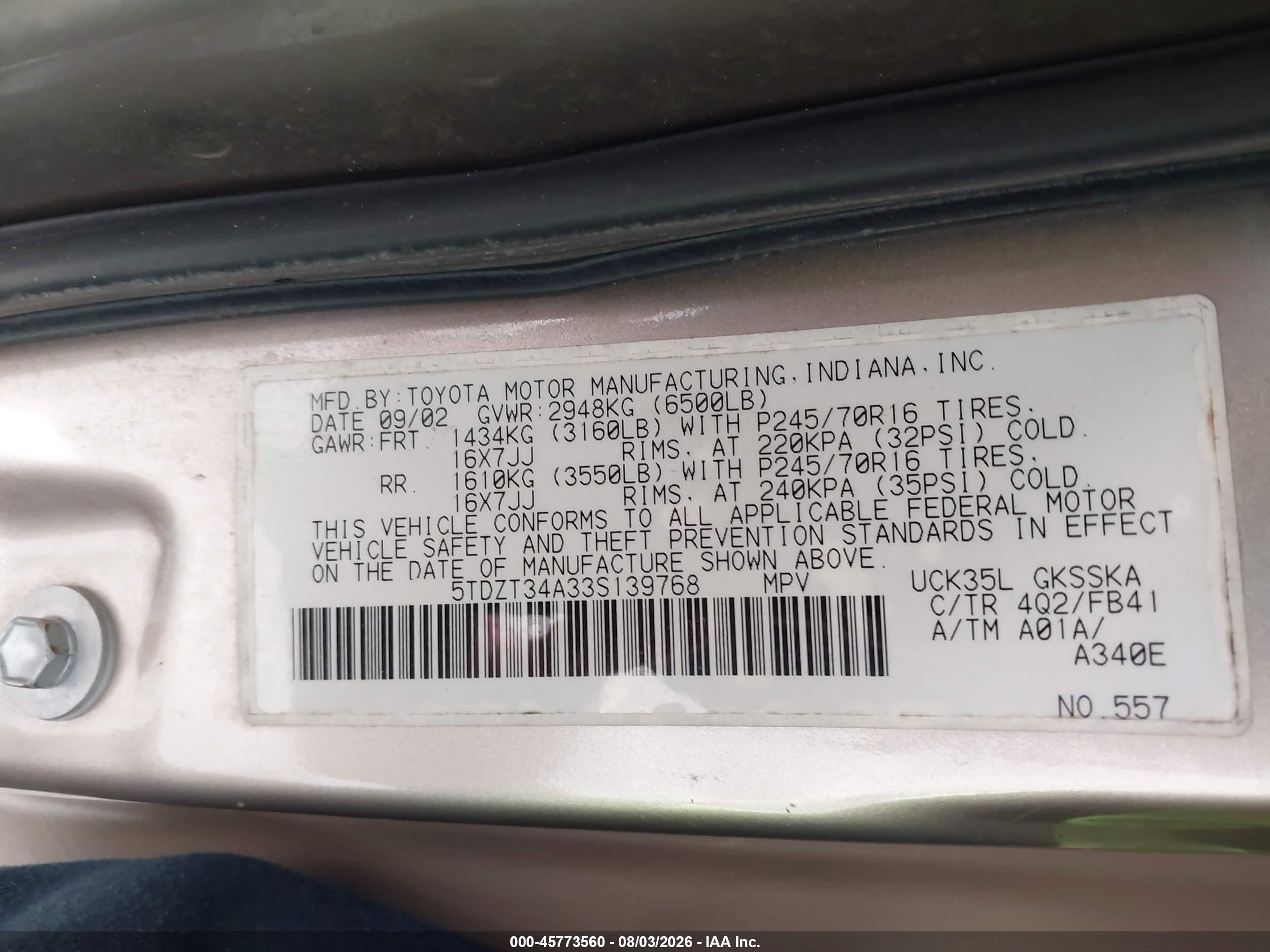 2003 Toyota Sequoia Sr5 V8 Золотой vin: 5TDZT34A33S139768