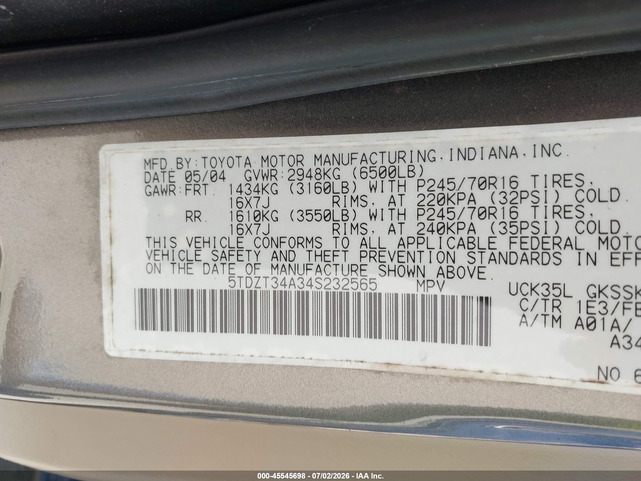 2004 Toyota Sequoia Sr5 V8 Gray vin: 5TDZT34A34S232565