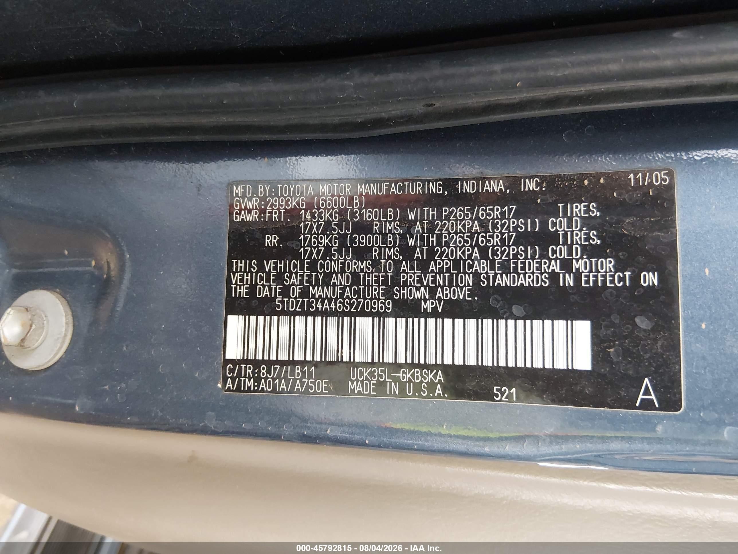 2006 Toyota Sequoia Sr5 V8 Gray vin: 5TDZT34A46S270969