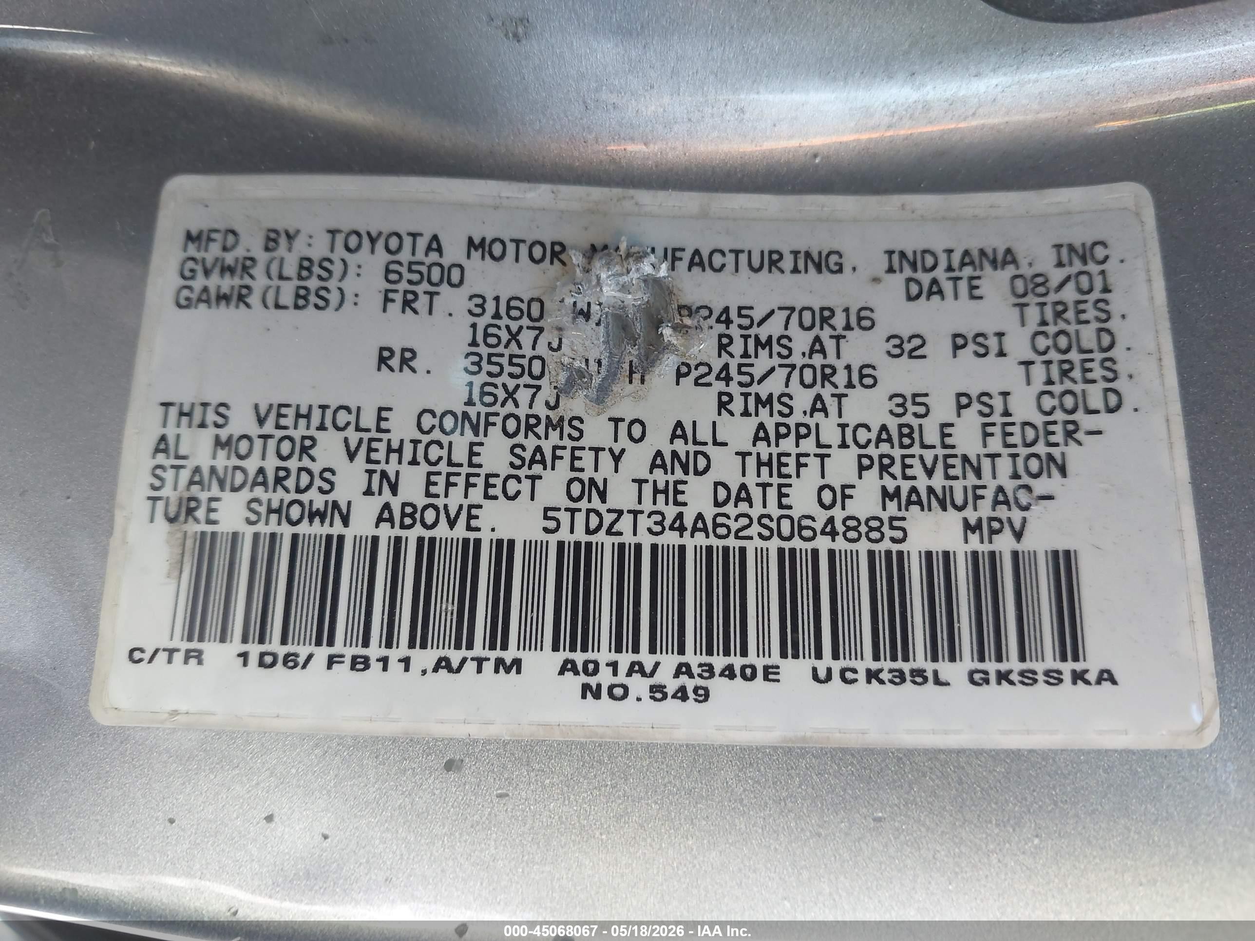 2002 Toyota Sequoia Sr5 V8 Silver vin: 5TDZT34A62S064885