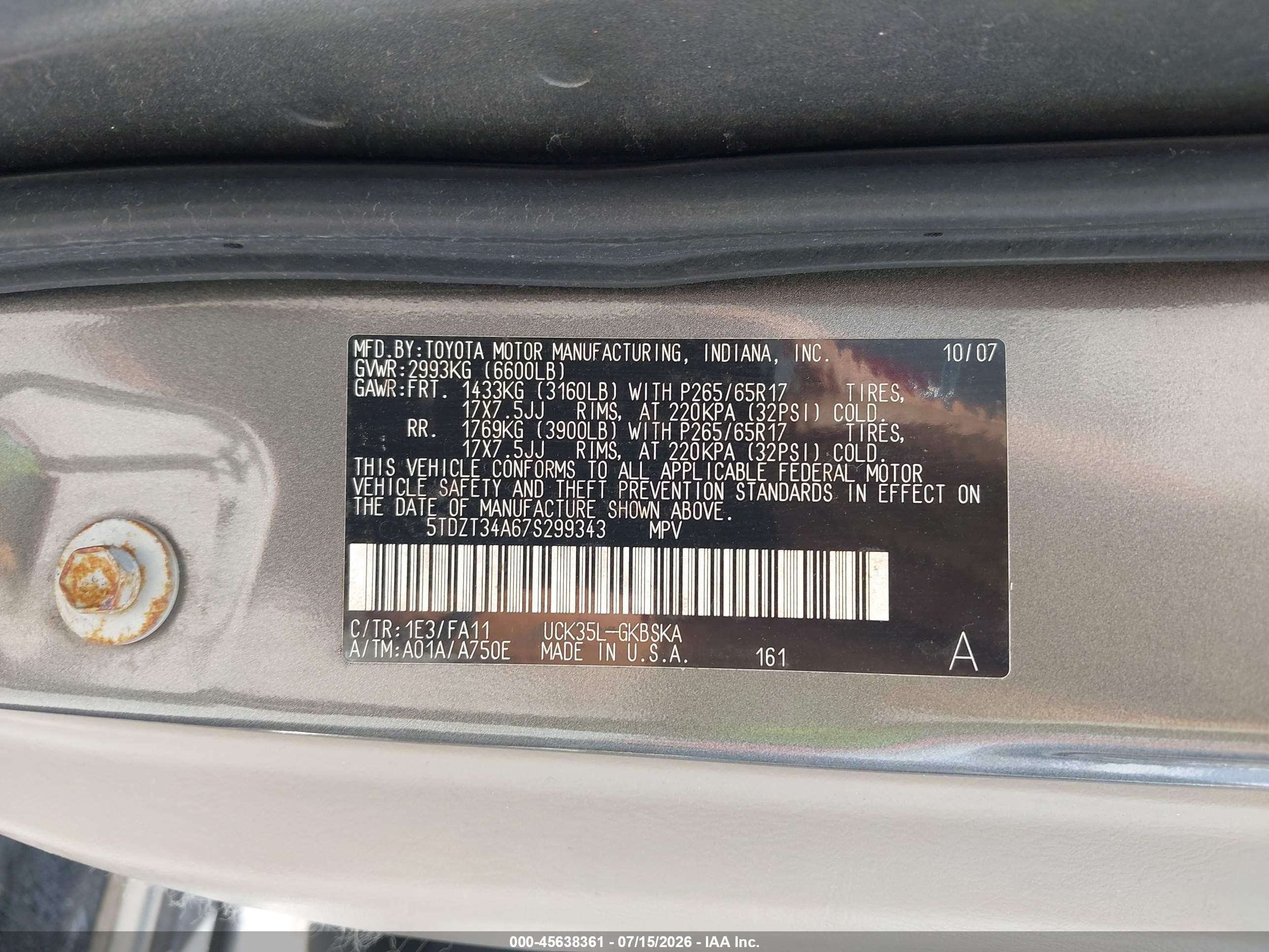 2007 Toyota Sequoia Sr5 Gray vin: 5TDZT34A67S299343