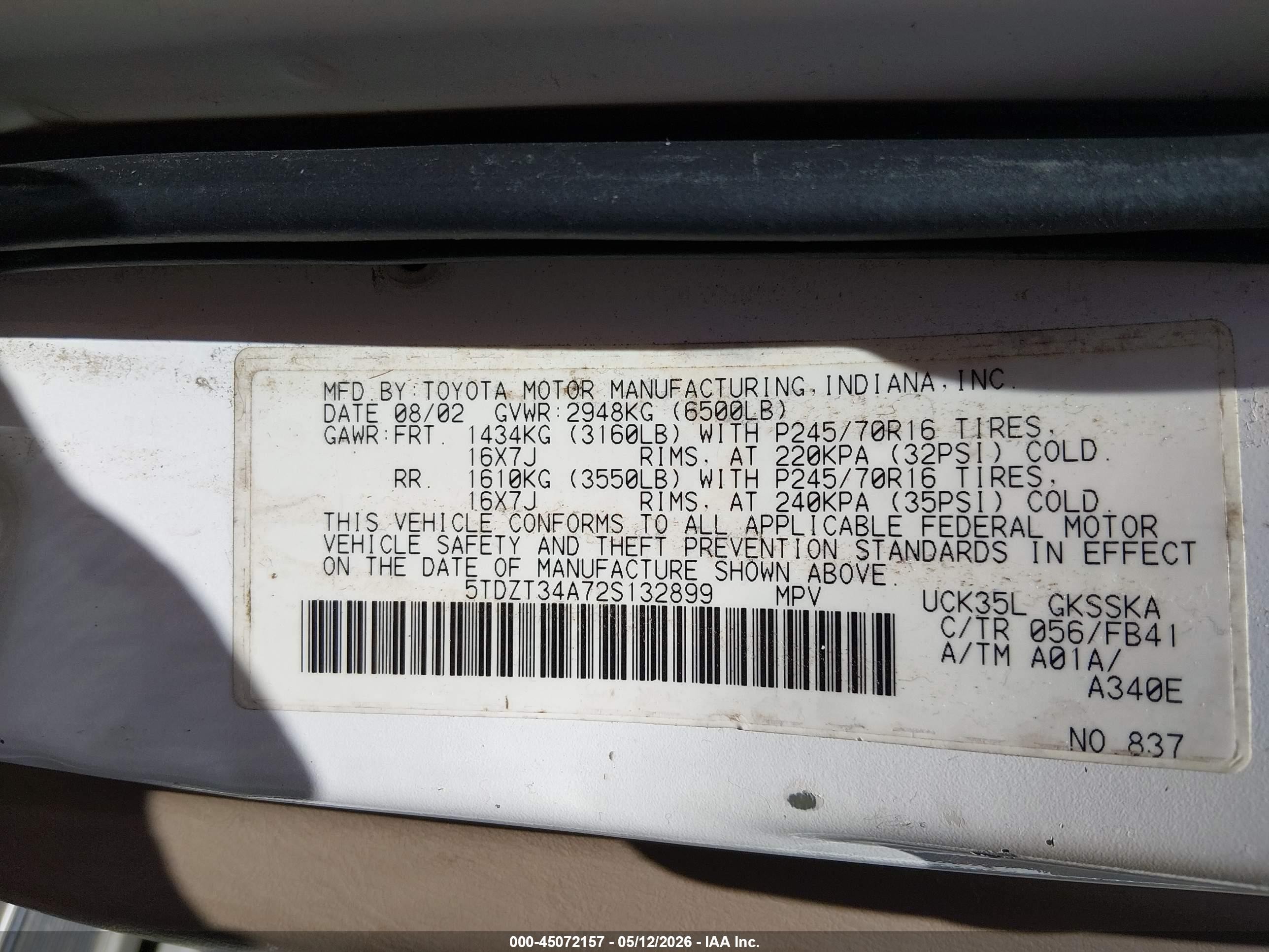 2002 Toyota Sequoia Sr5 V8 Белый vin: 5TDZT34A72S132899