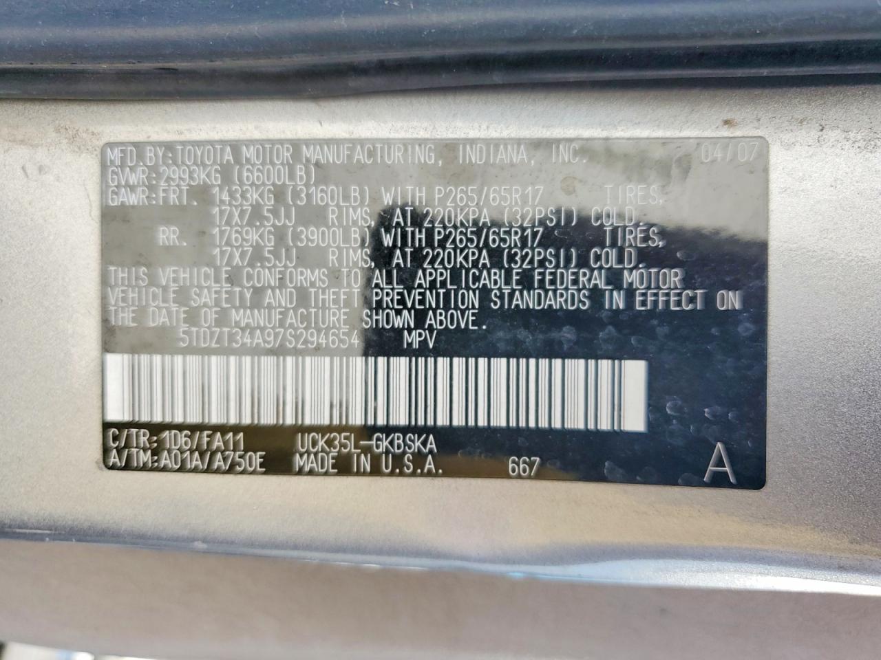 2007 Toyota Sequoia Sr5 Silver vin: 5TDZT34A97S294654