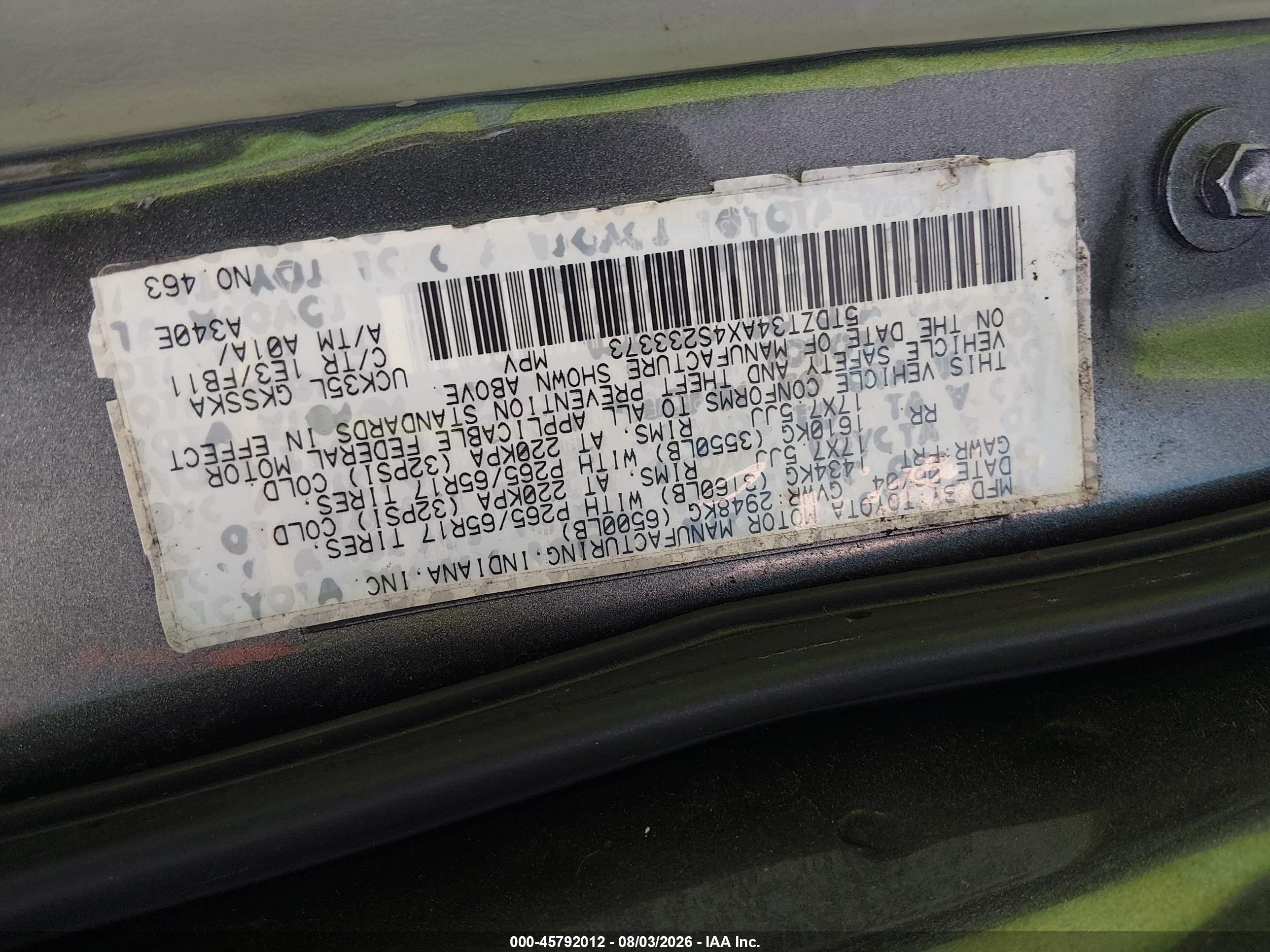2004 Toyota Sequoia Sr5 V8 Серый vin: 5TDZT34AX4S233373