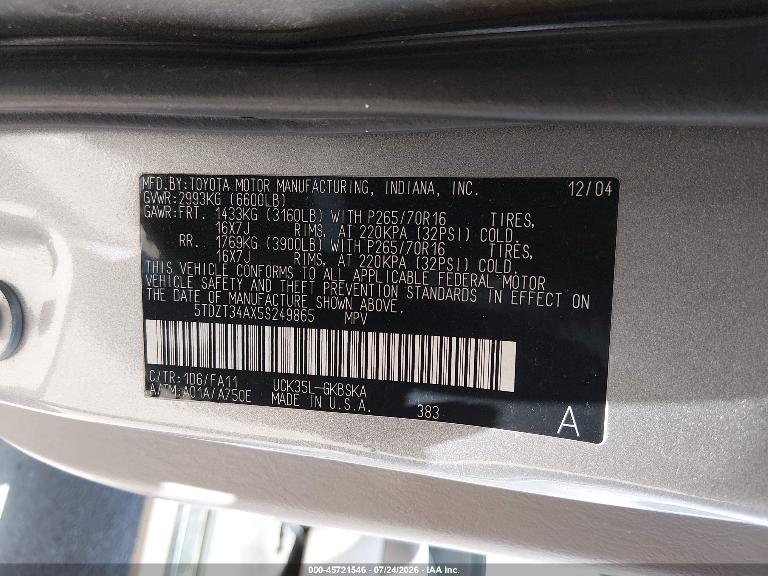 2005 Toyota Sequoia Sr5 V8 Silver vin: 5TDZT34AX5S249865