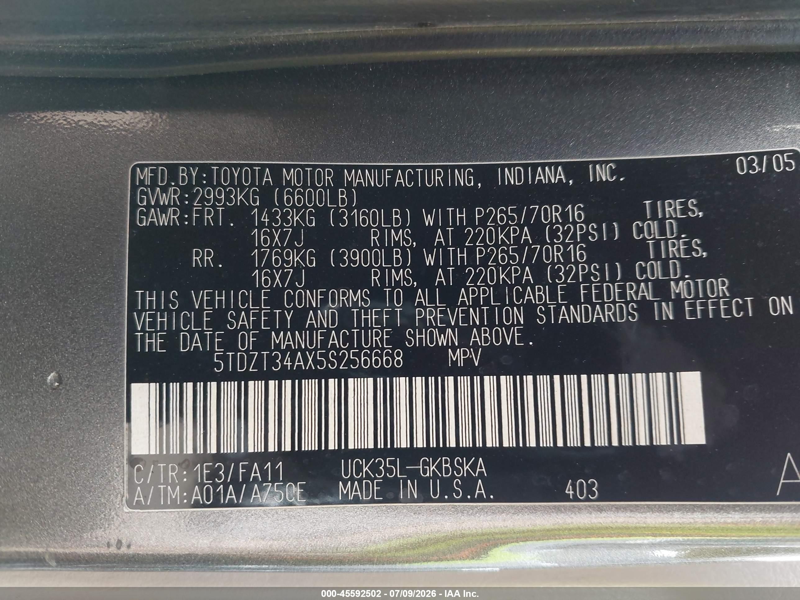 2005 Toyota Sequoia Sr5 V8 Gray vin: 5TDZT34AX5S256668