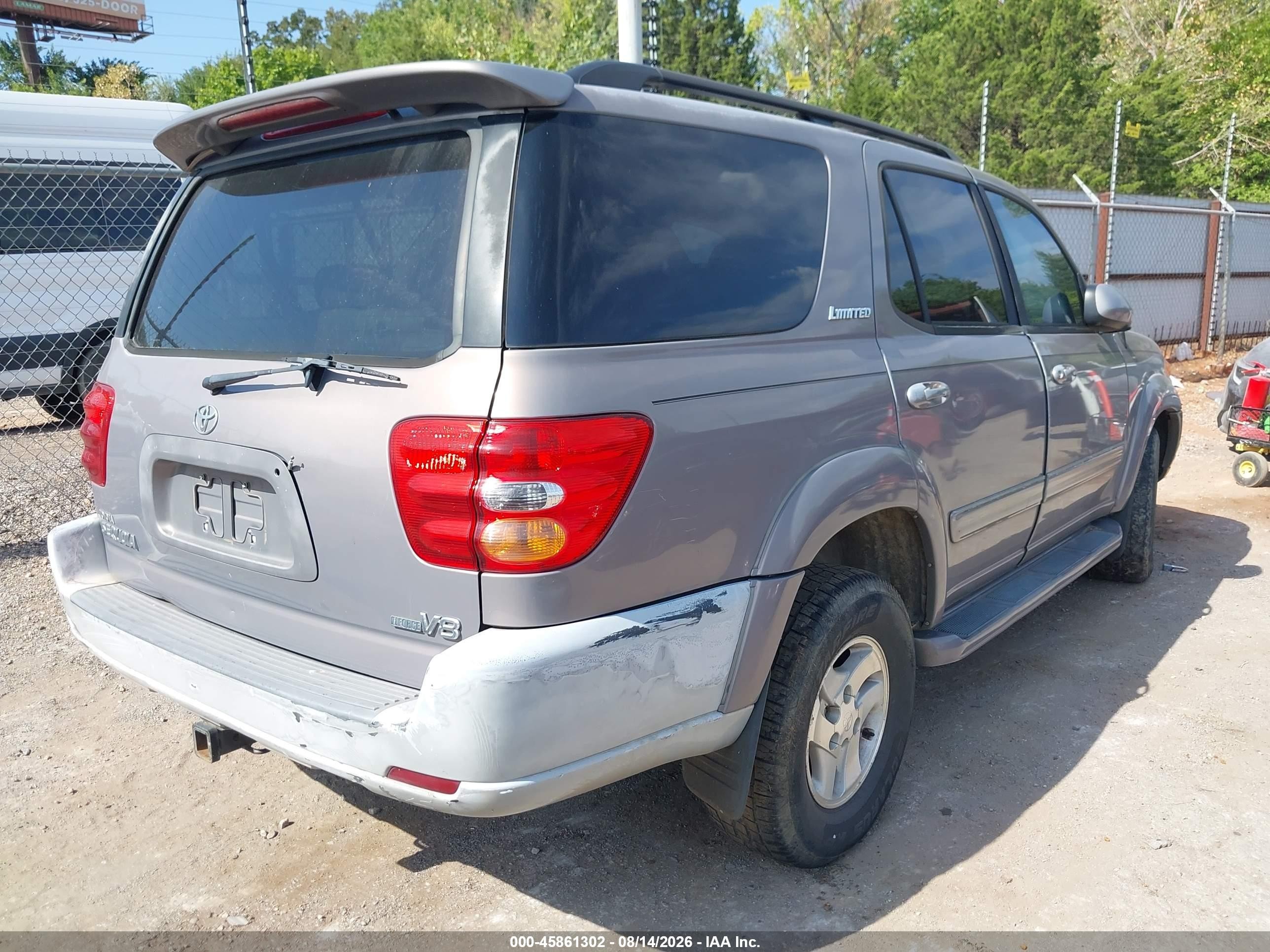 2002 Toyota Sequoia Limited V8 Серый vin: 5TDZT38A32S097398