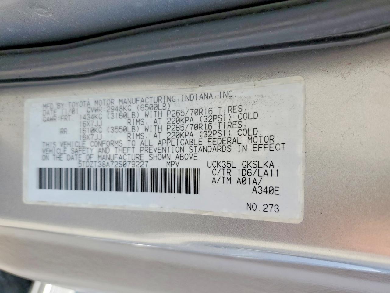 2002 Toyota Sequoia Limited Silver vin: 5TDZT38A72S079227