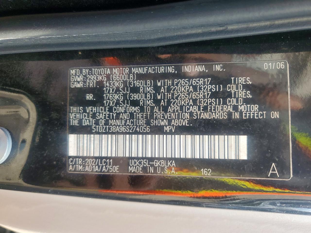 2006 Toyota Sequoia Limited Black vin: 5TDZT38A96S274056