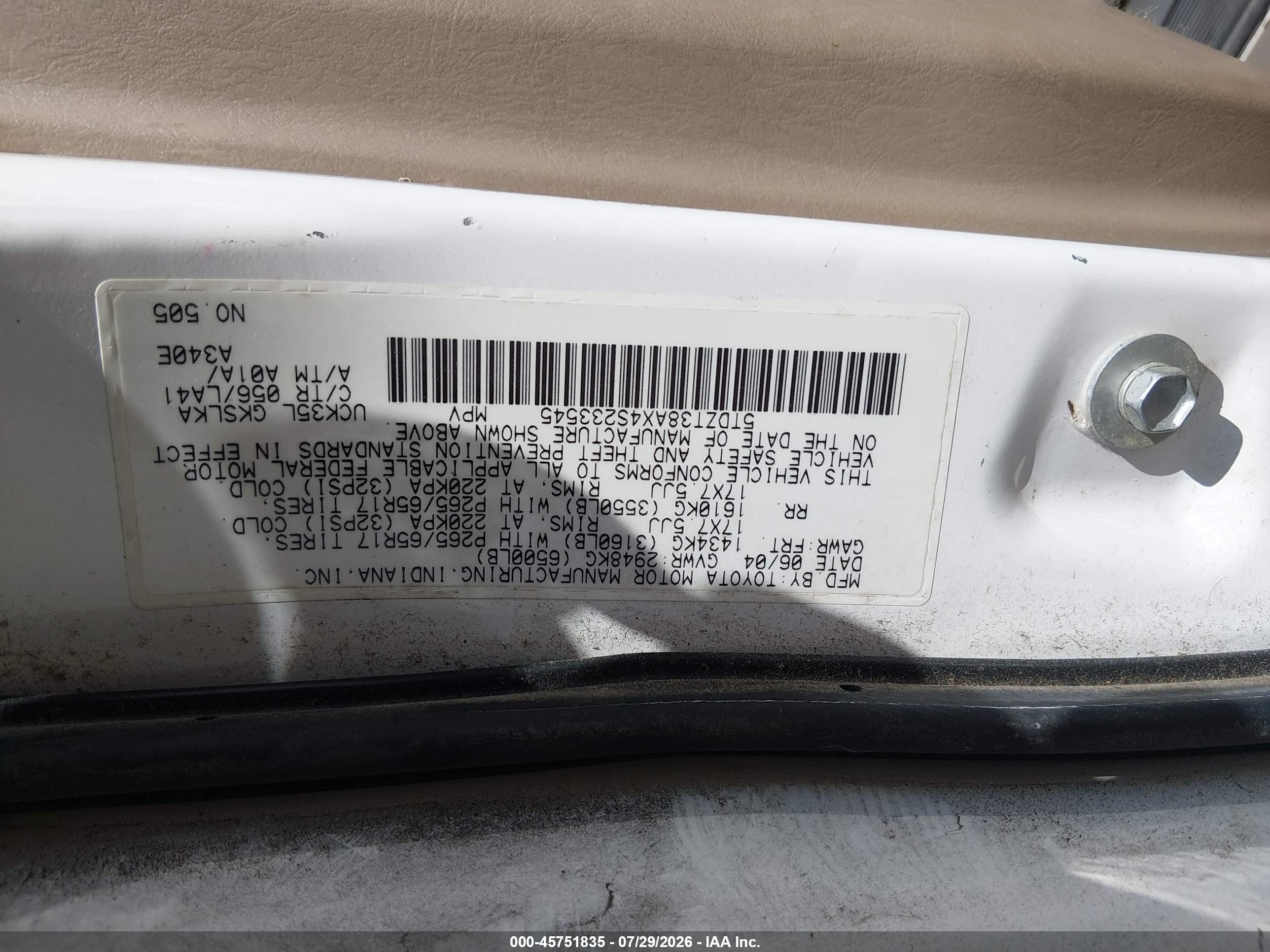 2004 Toyota Sequoia Limited V8 Белый vin: 5TDZT38AX4S233545