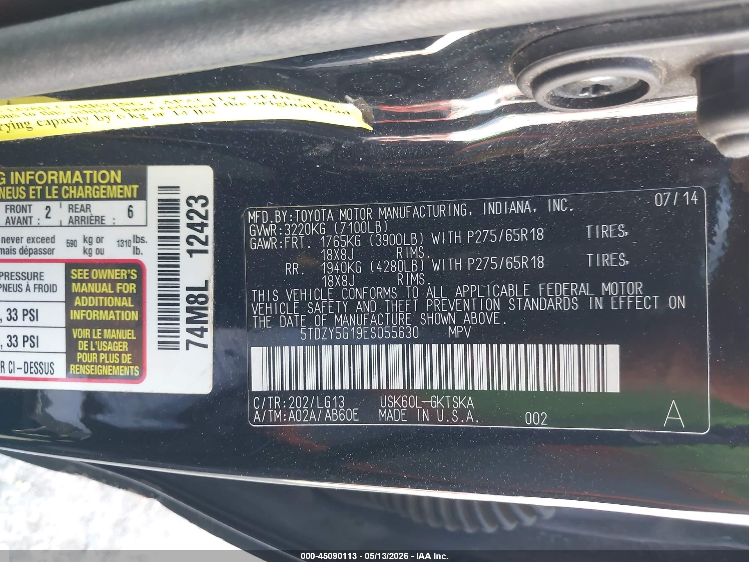 2014 Toyota Sequoia Sr5 5.7l V8 Черный vin: 5TDZY5G19ES055630