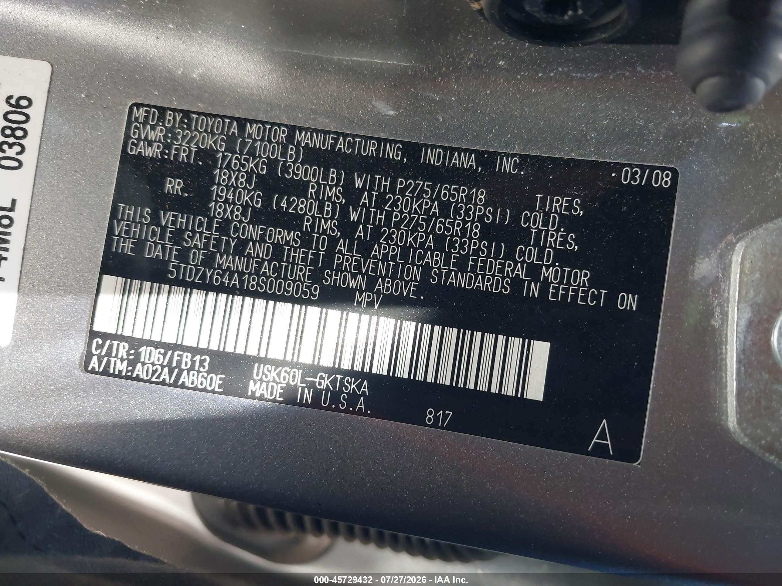 2008 Toyota Sequoia Sr5 5.7l V8 Silver vin: 5TDZY64A18S009059