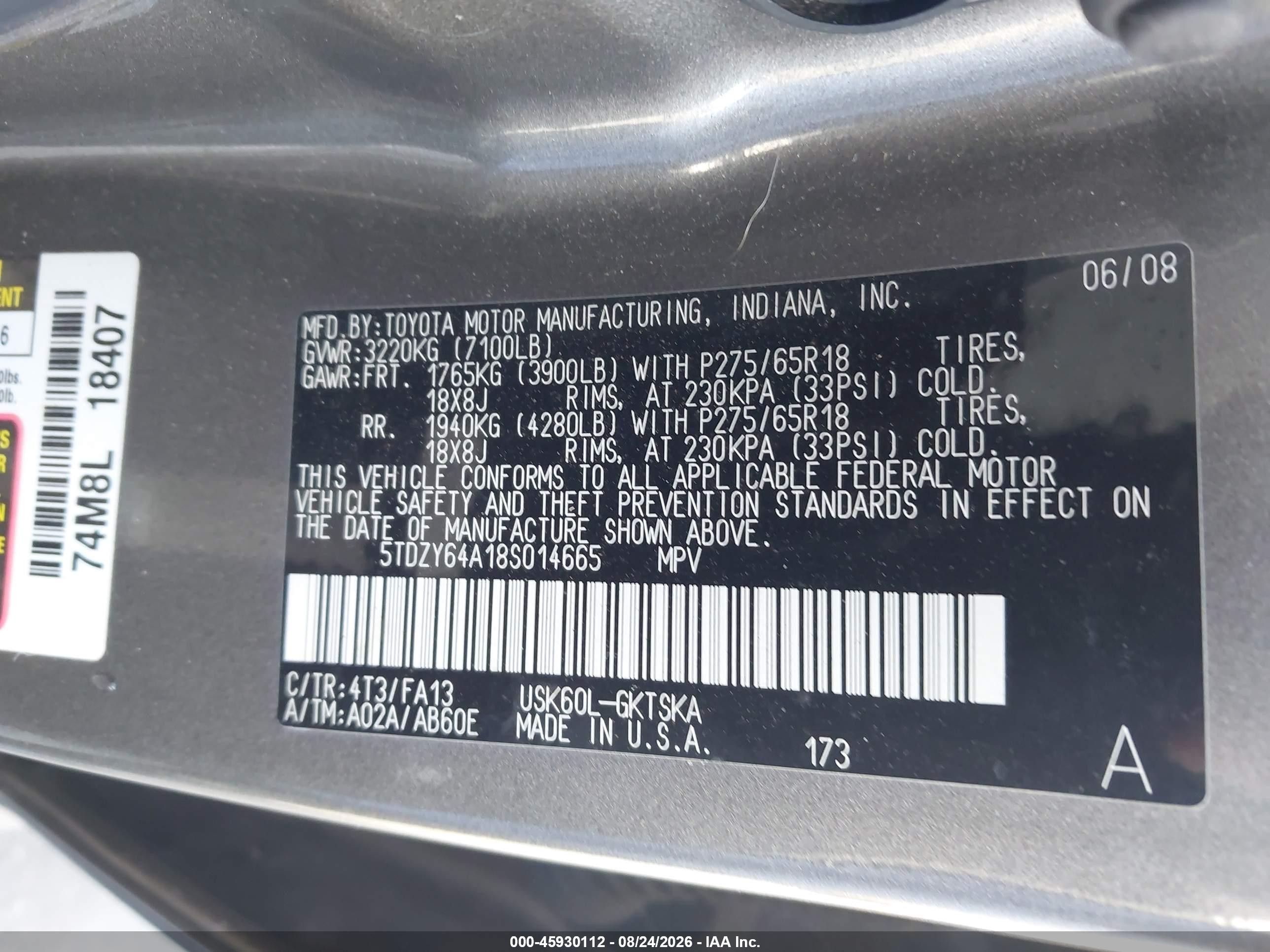 2008 Toyota Sequoia Sr5 5.7l V8 Gray vin: 5TDZY64A18S014665