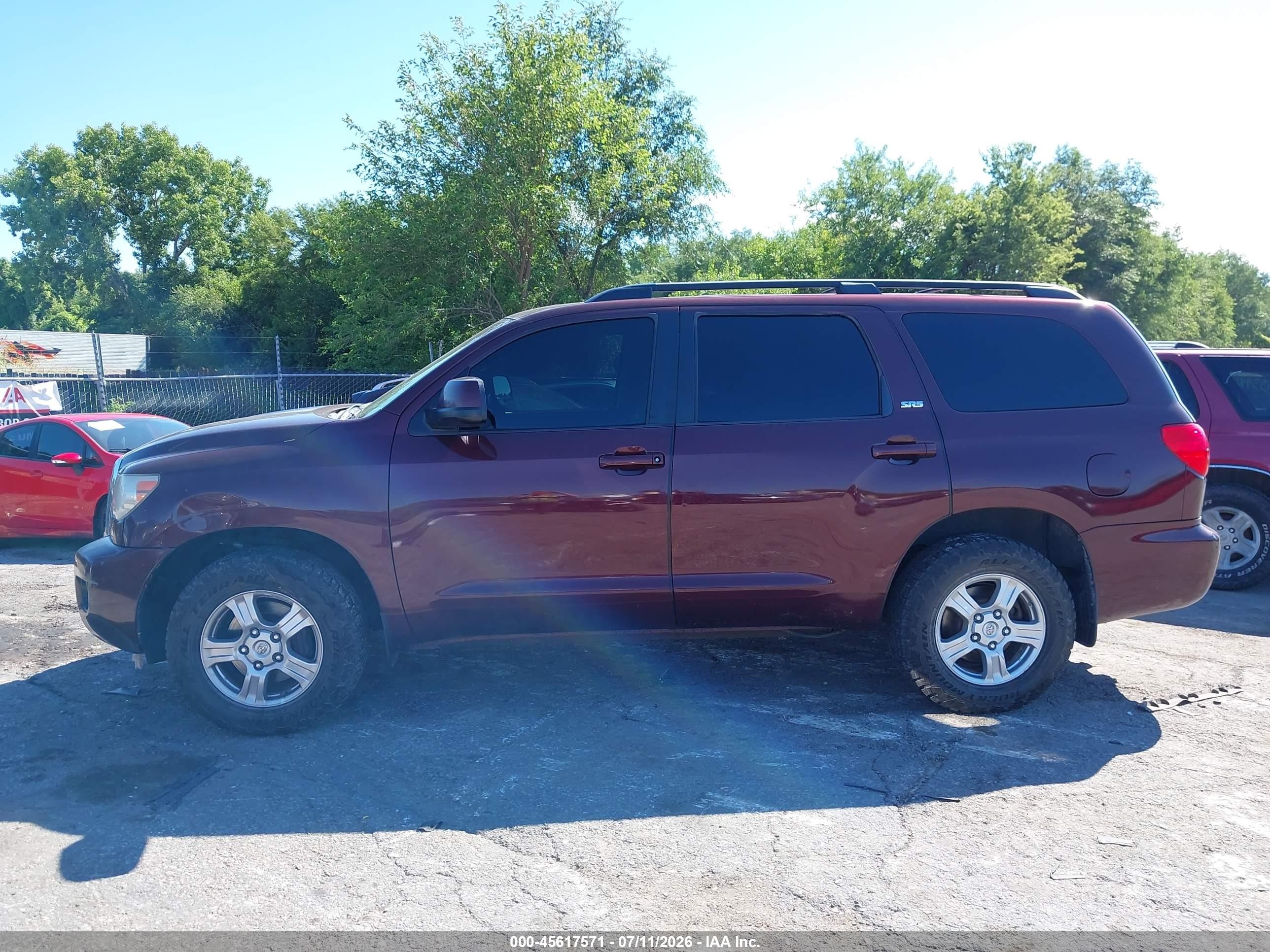 2008 Toyota Sequoia Sr5 5.7l V8 Maroon vin: 5TDZY64A48S008083