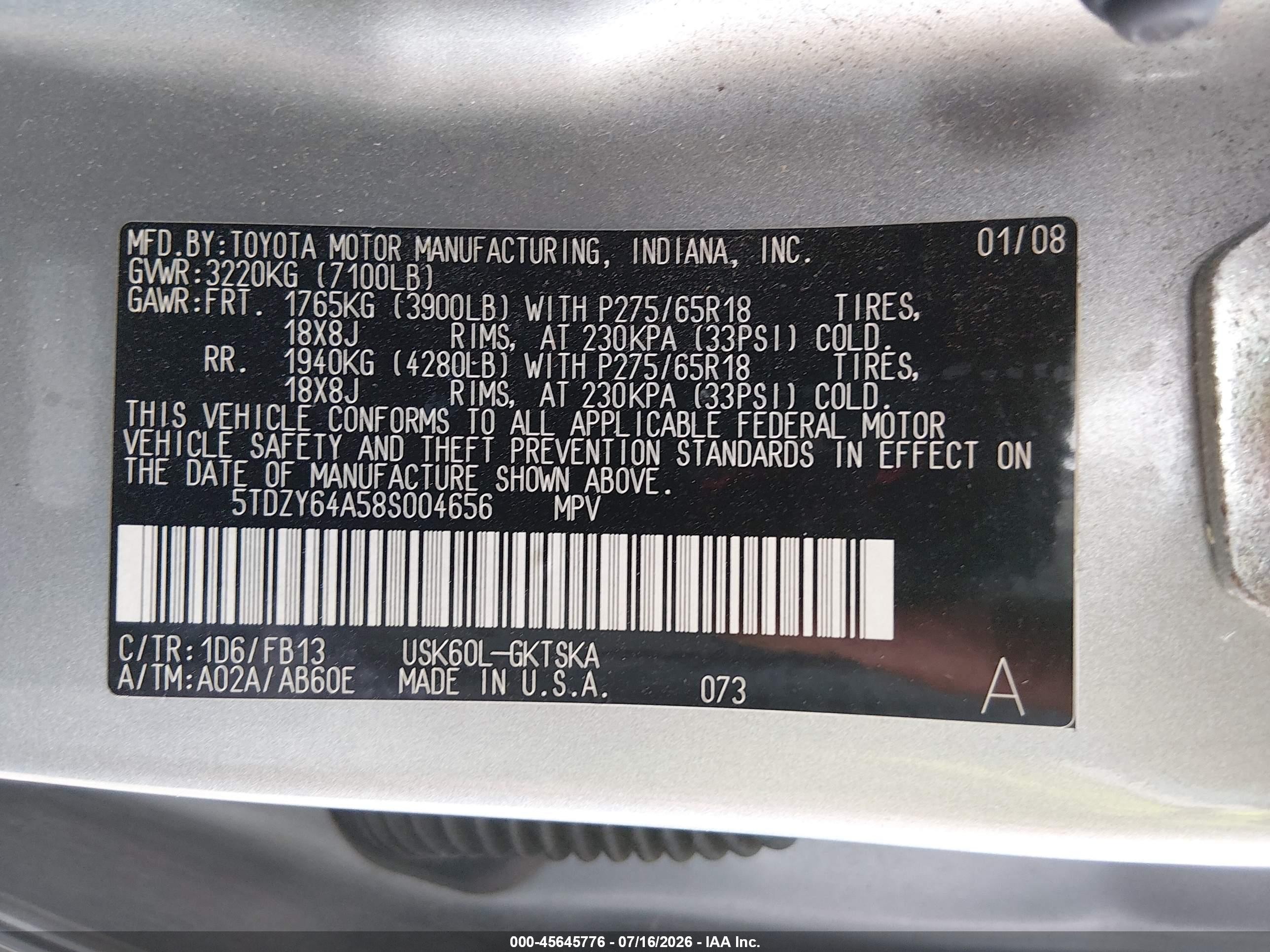 2008 Toyota Sequoia Sr5 5.7l V8 Silver vin: 5TDZY64A58S004656