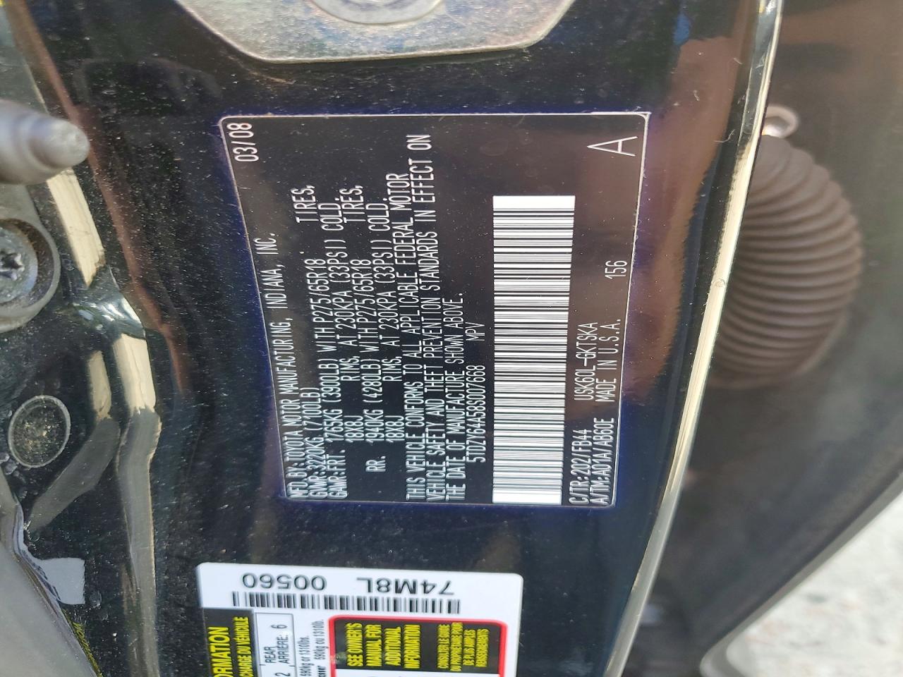 2008 Toyota Sequoia Sr5 Black vin: 5TDZY64A58S007668