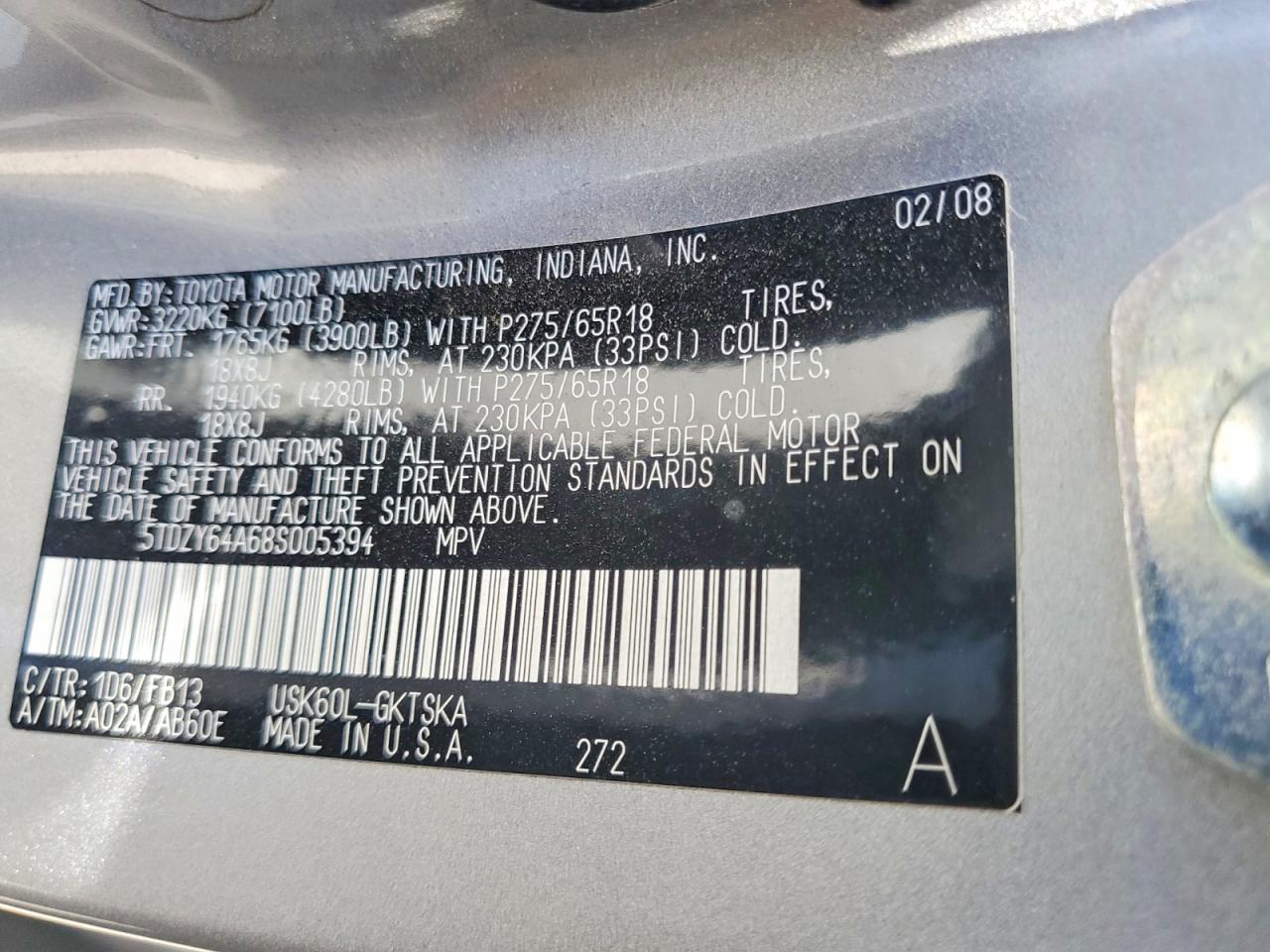 2008 Toyota Sequoia Sr5 Silver vin: 5TDZY64A68S005394