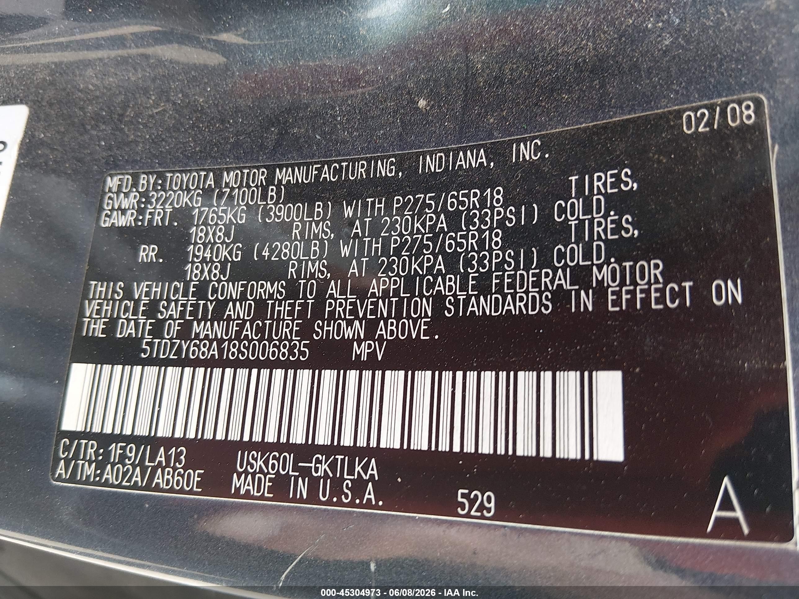 2008 Toyota Sequoia Limited 5.7l V8 Синий vin: 5TDZY68A18S006835
