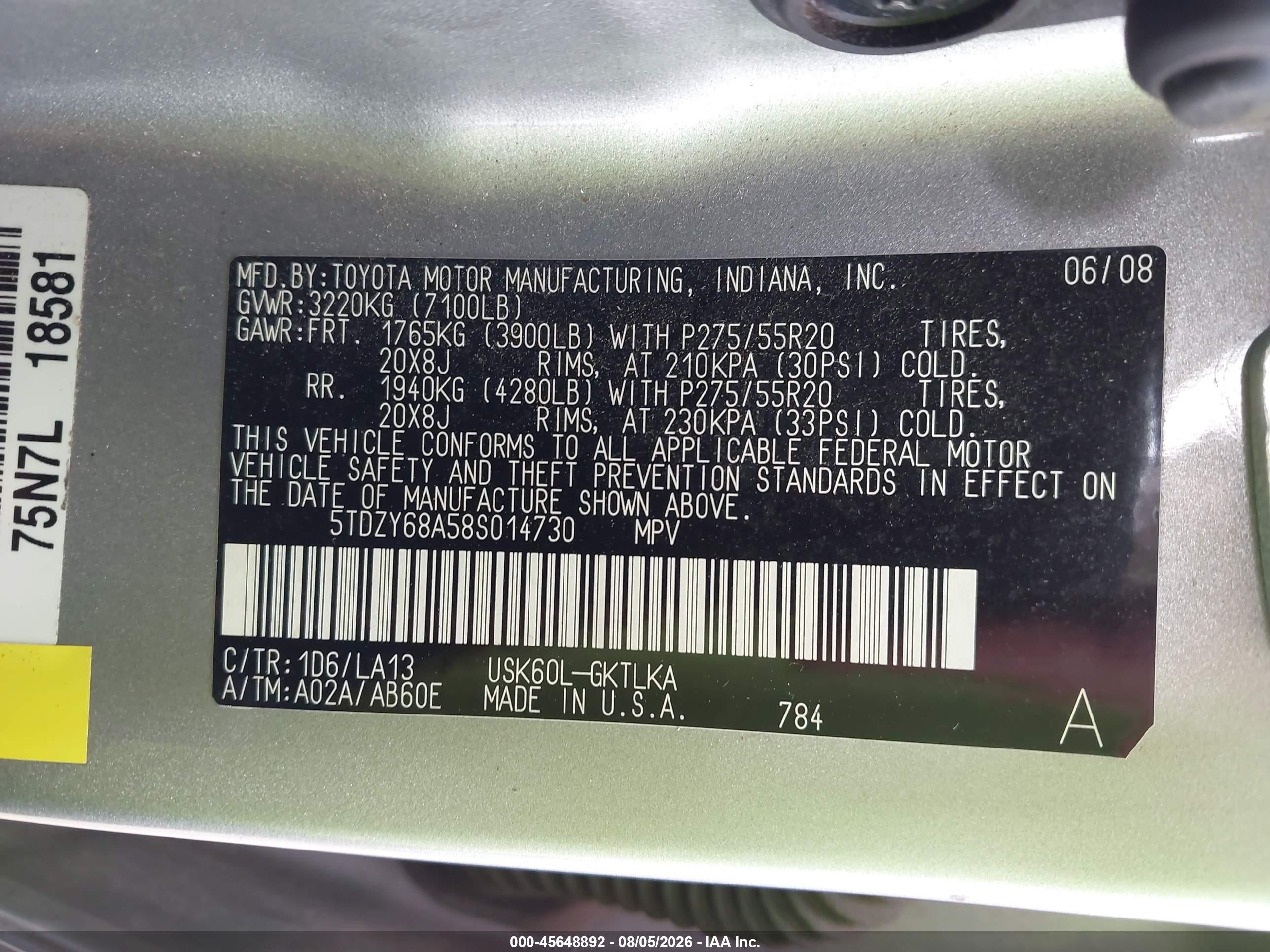 2008 Toyota Sequoia Limited 5.7l V8 Silver vin: 5TDZY68A58S014730