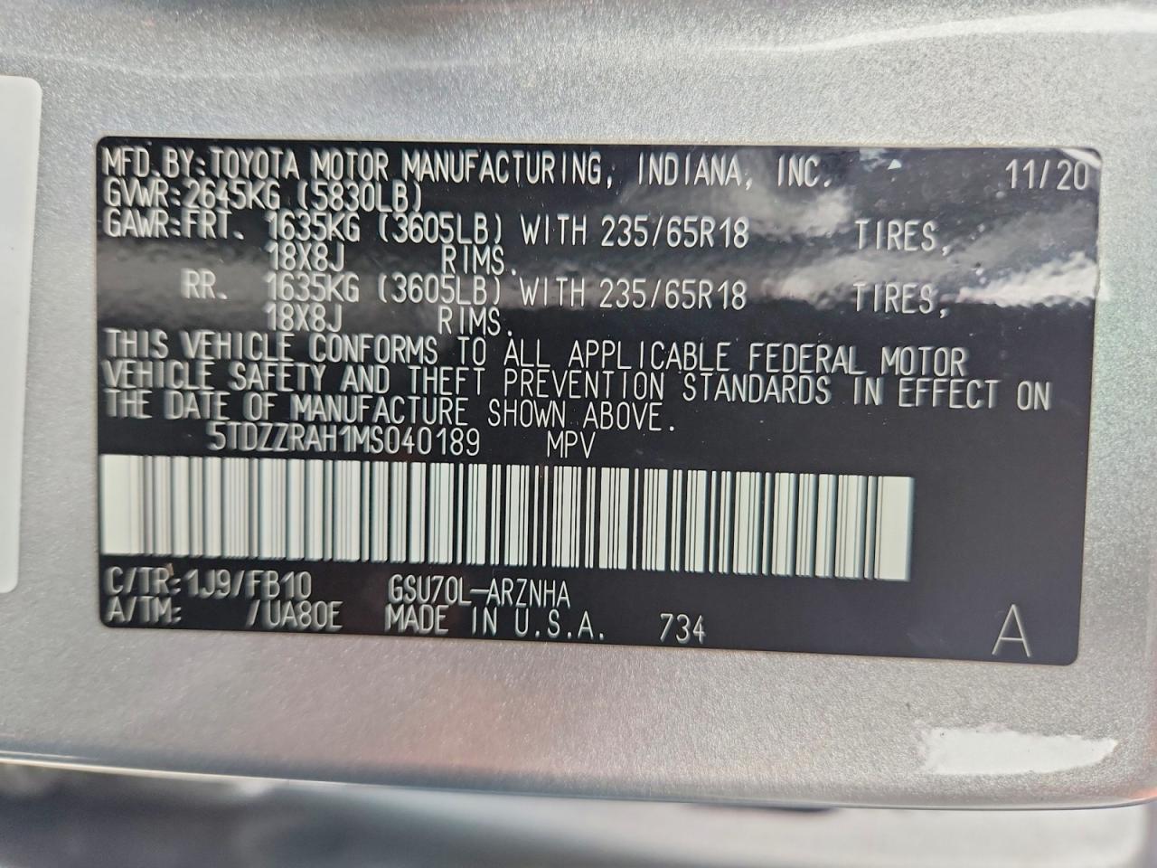 2021 Toyota Highlander Le Silver vin: 5TDZZRAH1MS040189