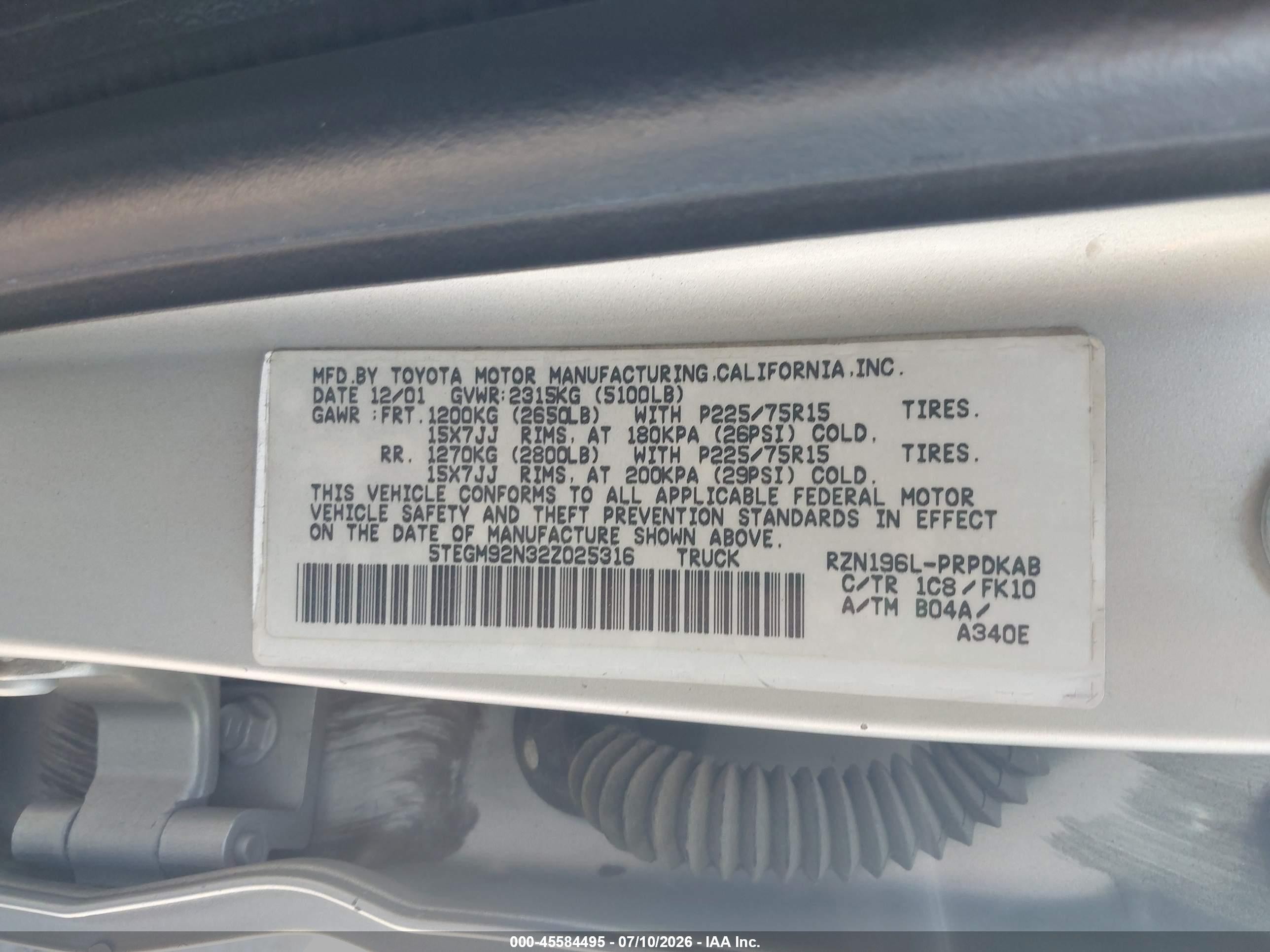2002 Toyota Tacoma Prerunner Silver vin: 5TEGM92N32Z025316