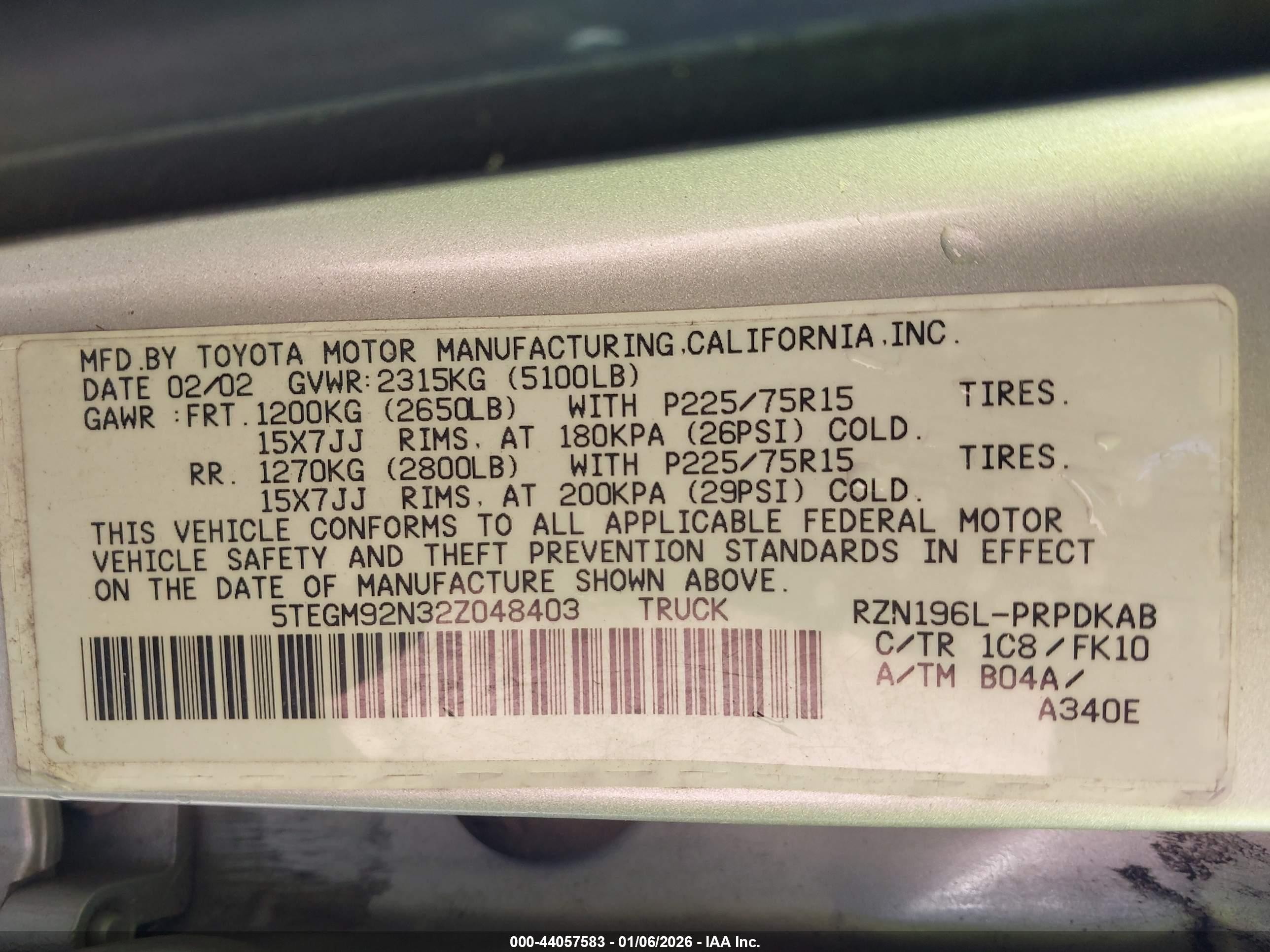 2002 Toyota Tacoma Prerunner Silver vin: 5TEGM92N32Z048403