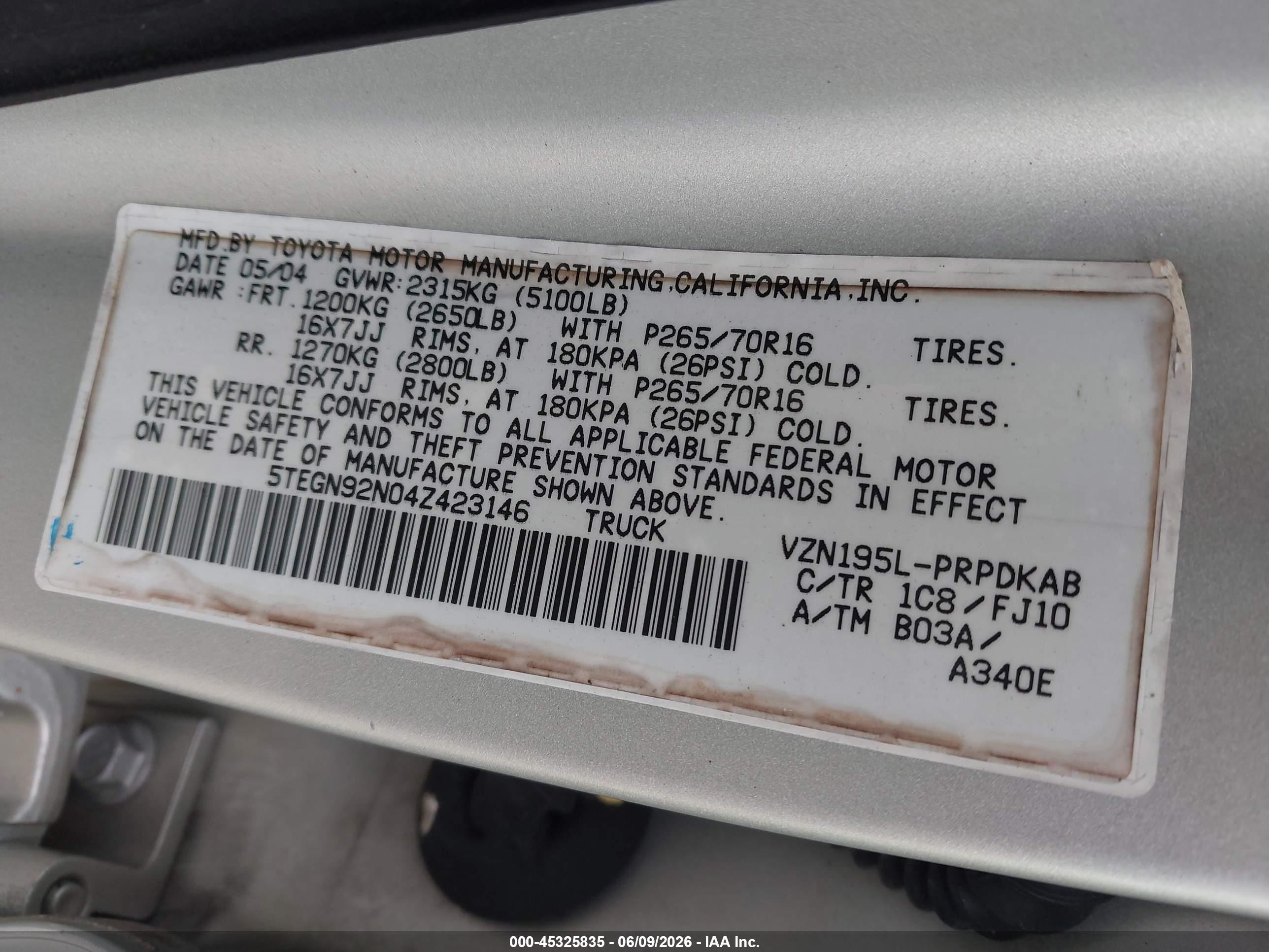 2004 Toyota Tacoma Prerunner V6 Silver vin: 5TEGN92N04Z423146