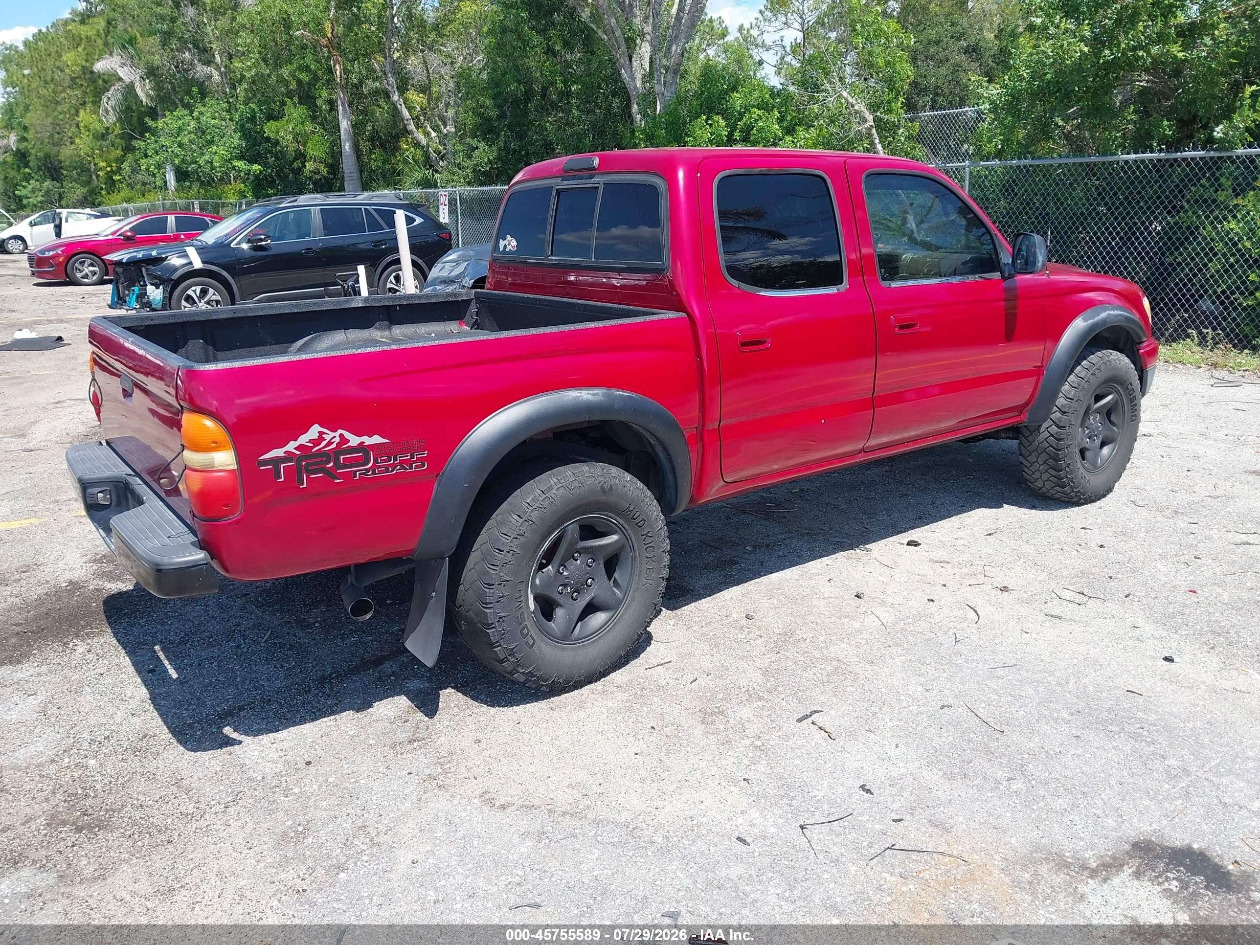 2002 Toyota Tacoma Prerunner V6 Red vin: 5TEGN92N32Z068079
