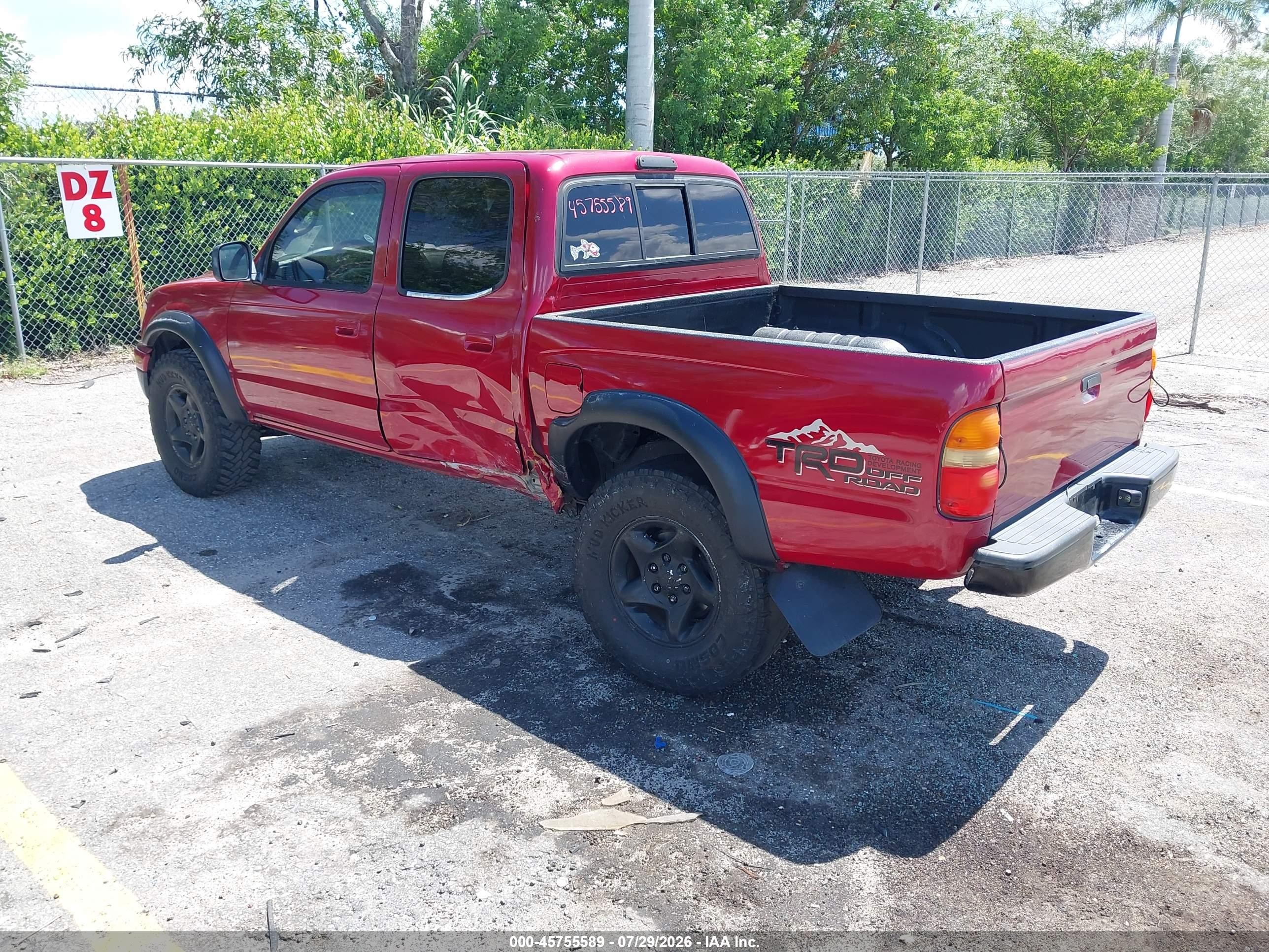 2002 Toyota Tacoma Prerunner V6 Red vin: 5TEGN92N32Z068079