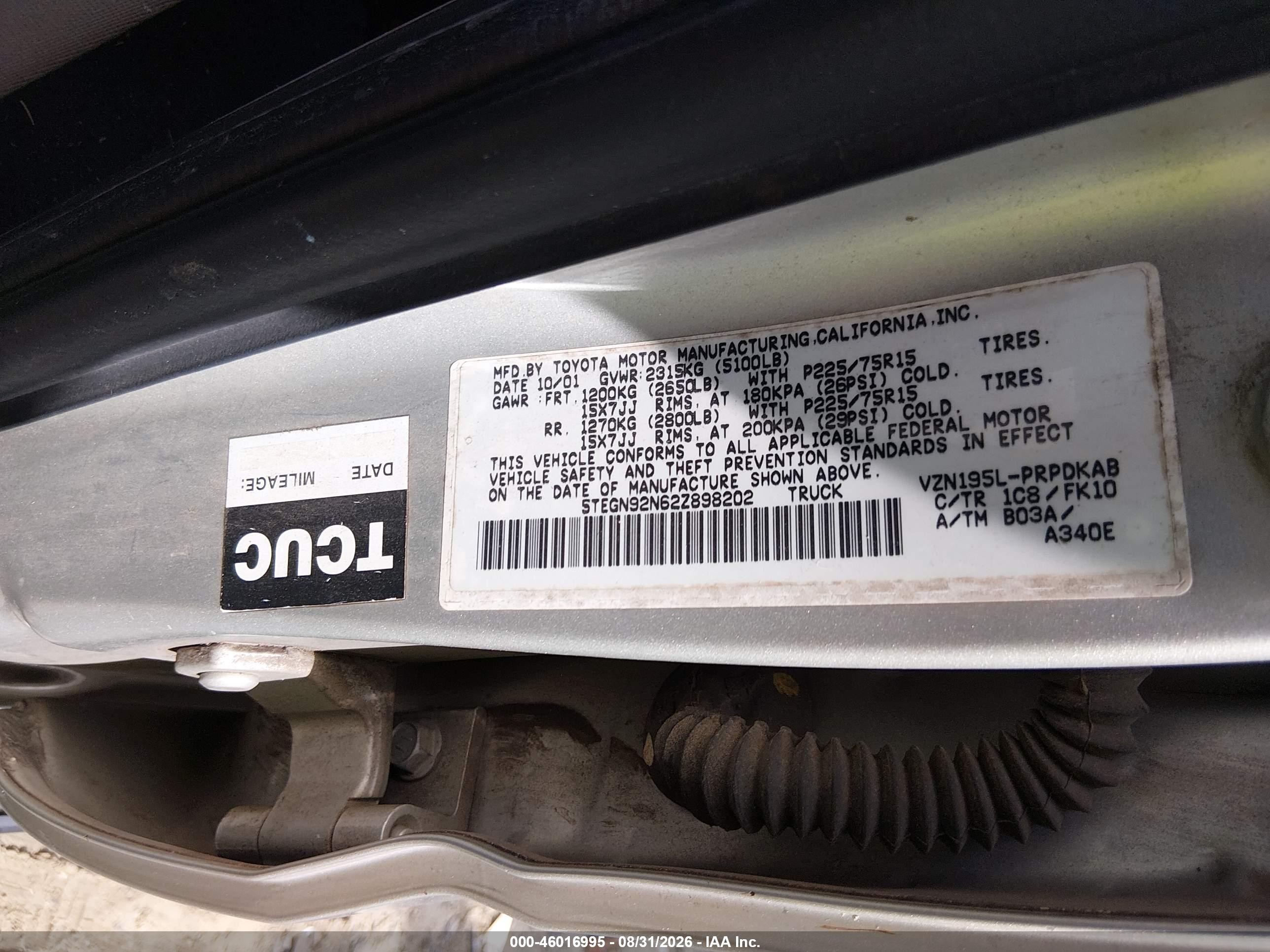2002 Toyota Tacoma Prerunner V6 Silver vin: 5TEGN92N62Z898202