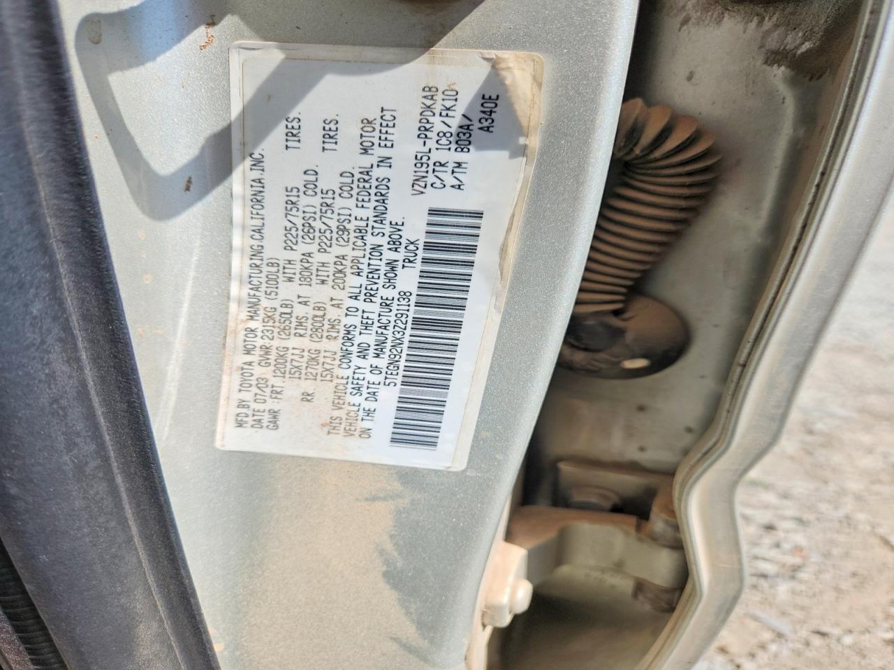 2003 Toyota Tacoma Double Cab Prerunner Gray vin: 5TEGN92NX3Z291138