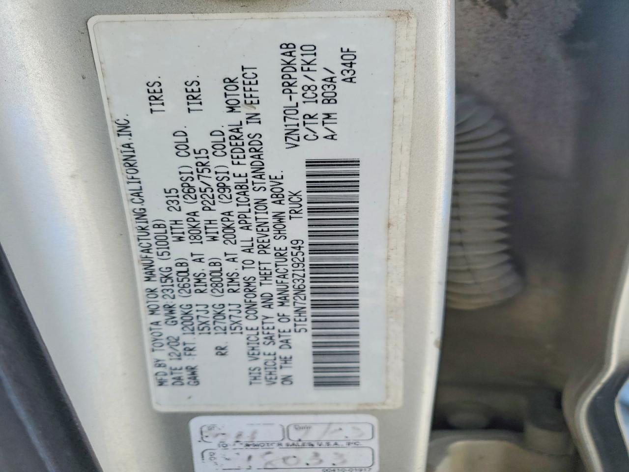 2003 Toyota Tacoma Double Cab Silver vin: 5TEHN72N63Z192549