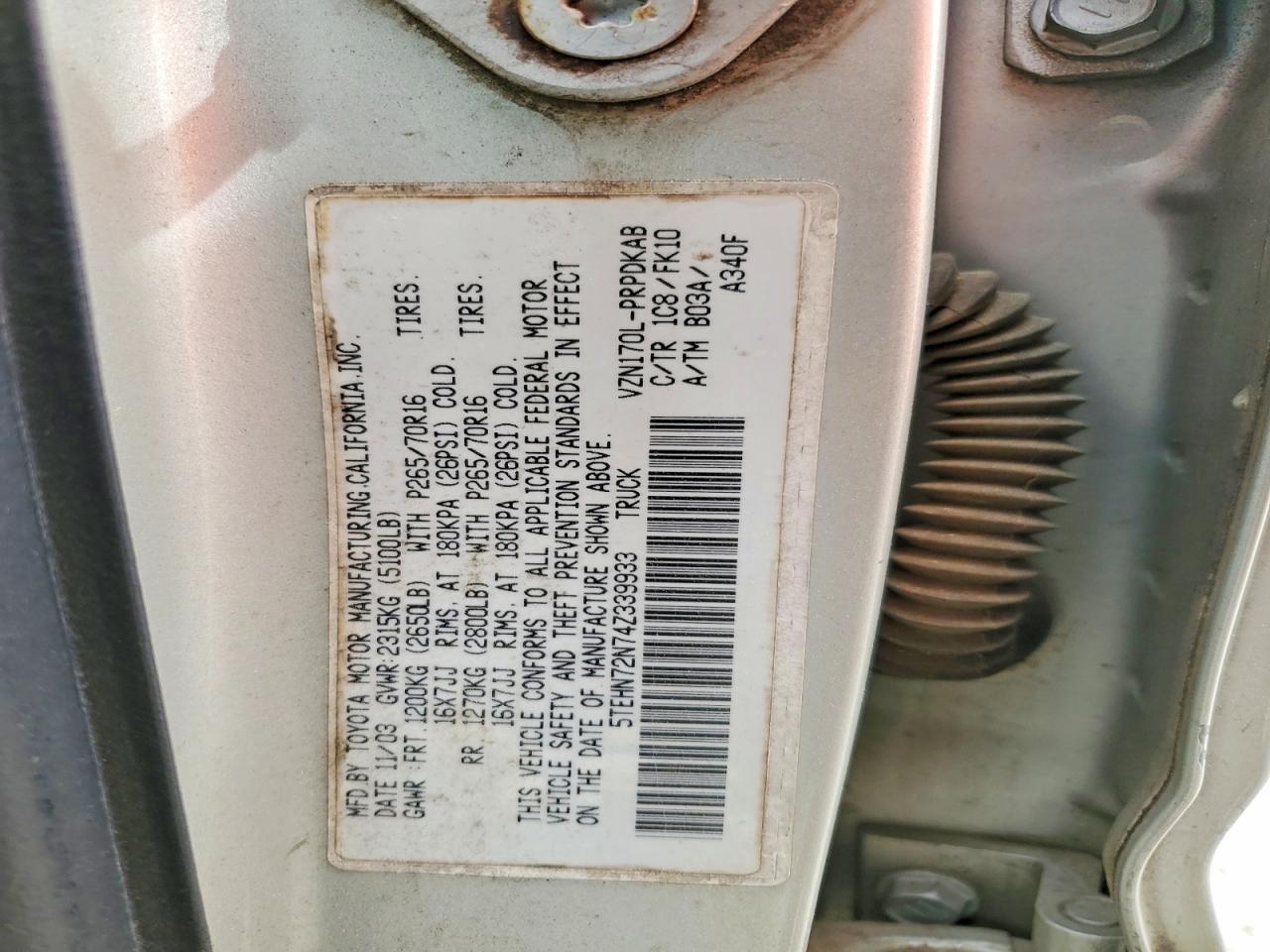 2004 Toyota Tacoma V6 Beige vin: 5TEHN72N74Z339933