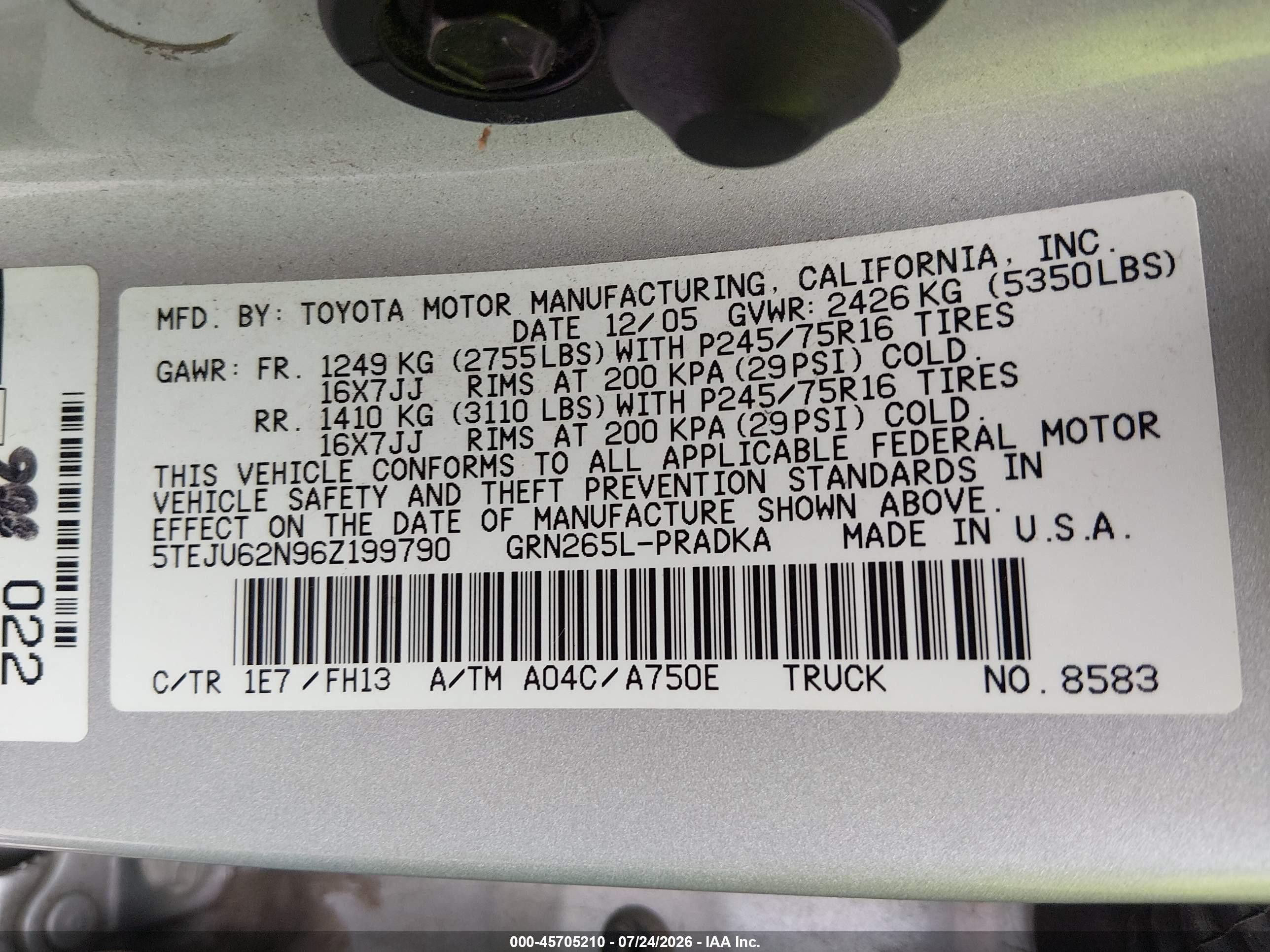 2006 Toyota Tacoma Prerunner V6 Silver vin: 5TEJU62N96Z199790
