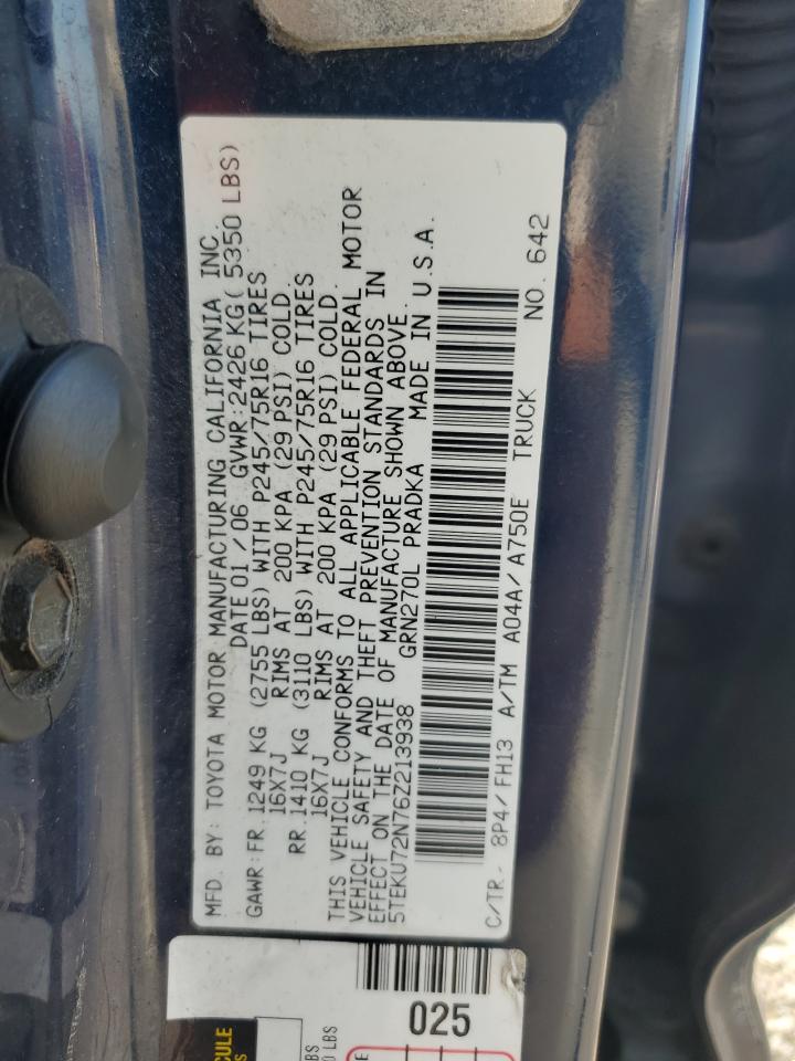 2006 Toyota Tacoma Double Cab Prerunner Long Bed Blue vin: 5TEKU72N76Z213938
