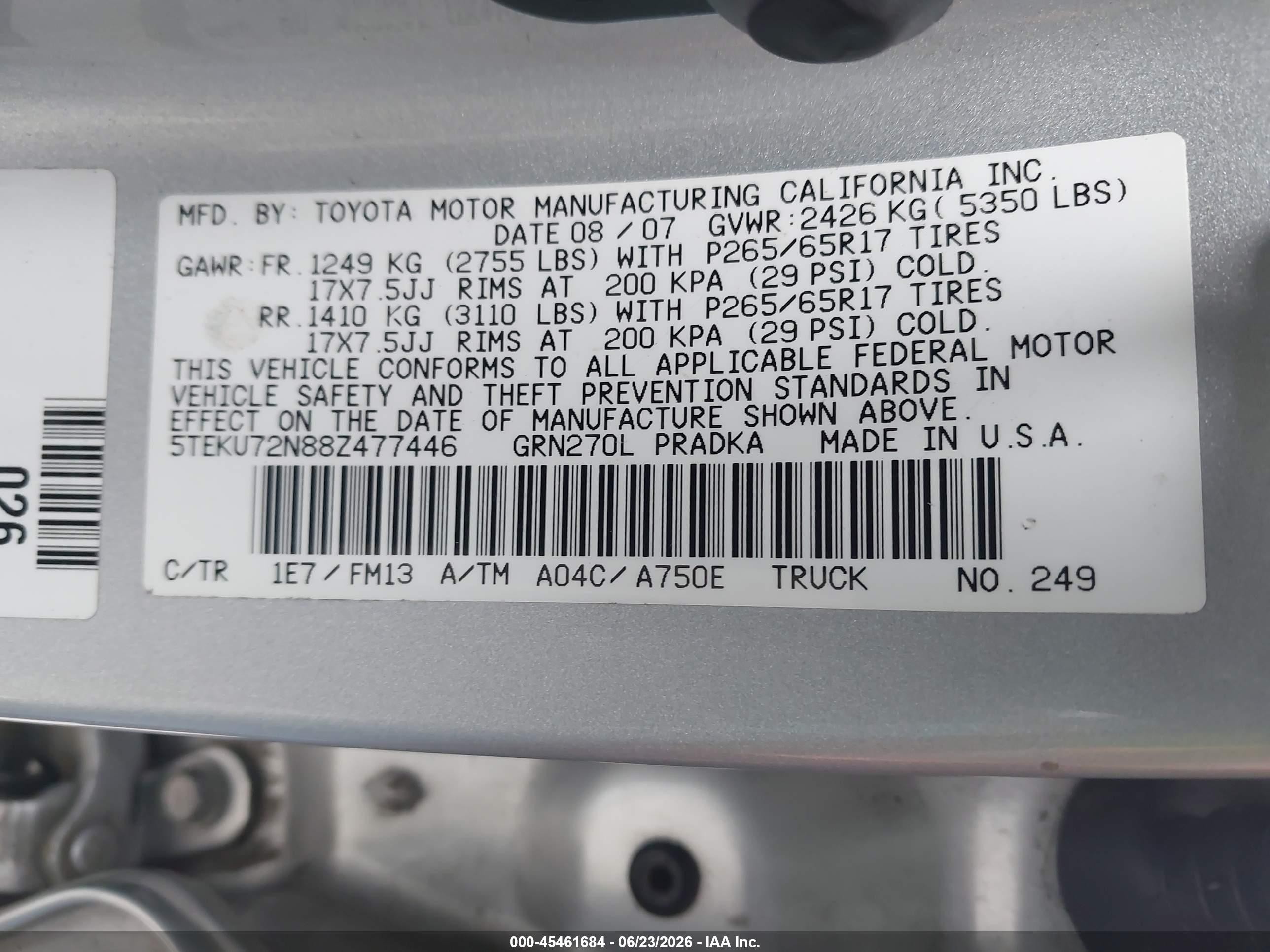 2008 Toyota Tacoma Prerunner V6 Silver vin: 5TEKU72N88Z477446