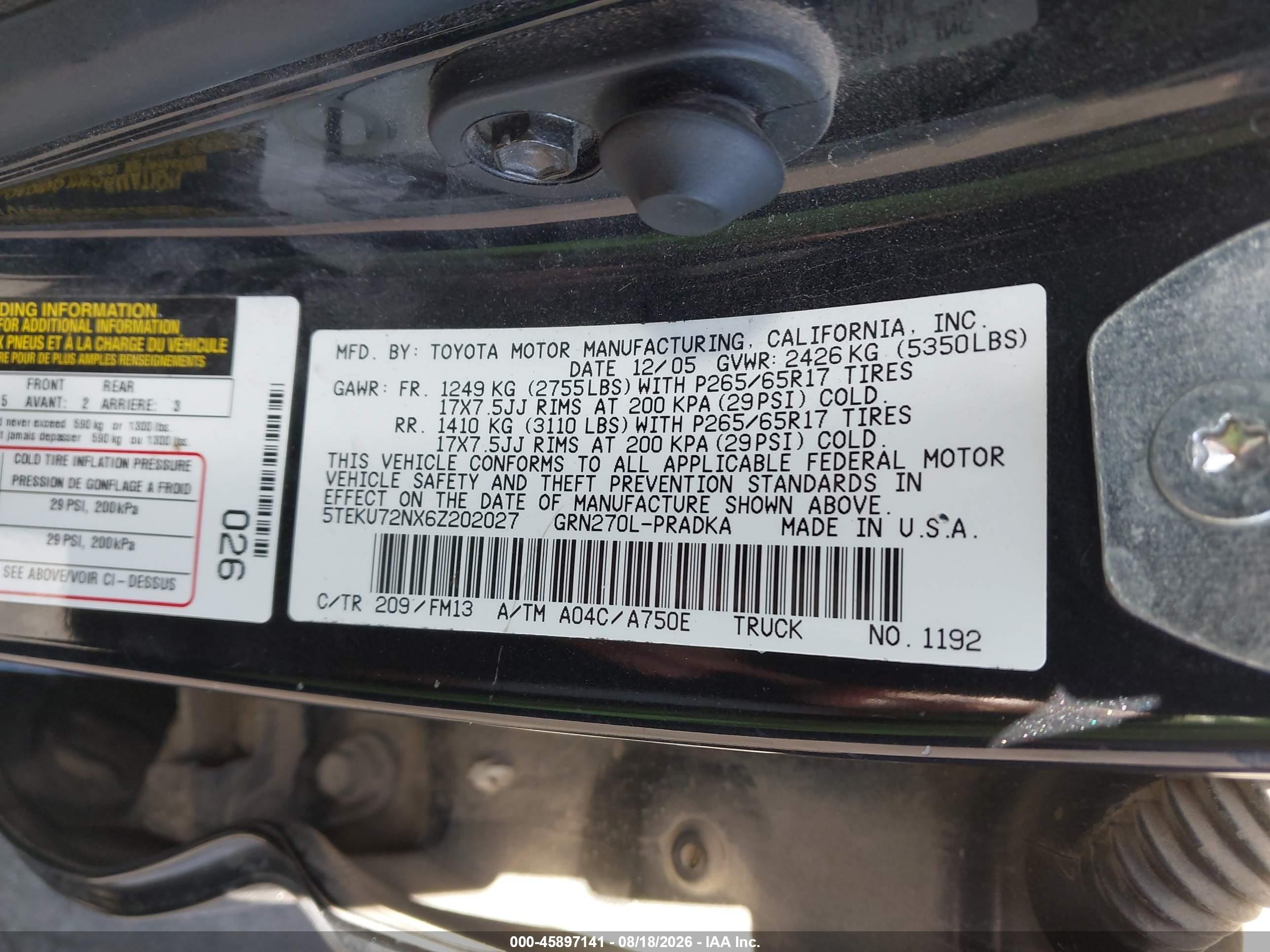 2006 Toyota Tacoma Prerunner V6 Black vin: 5TEKU72NX6Z202027