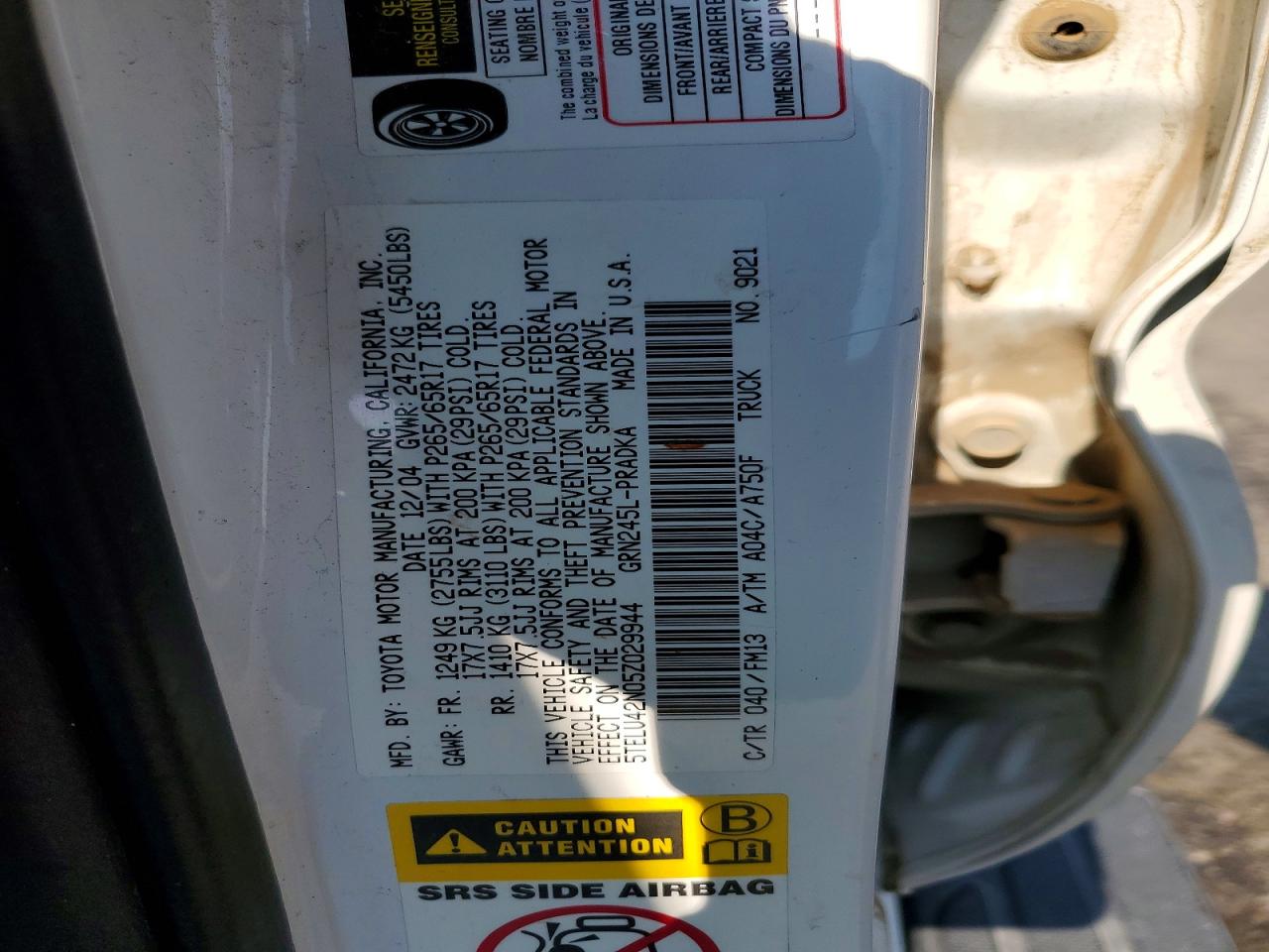 2005 Toyota Tacoma Double Cab White vin: 5TELU42N05Z029944