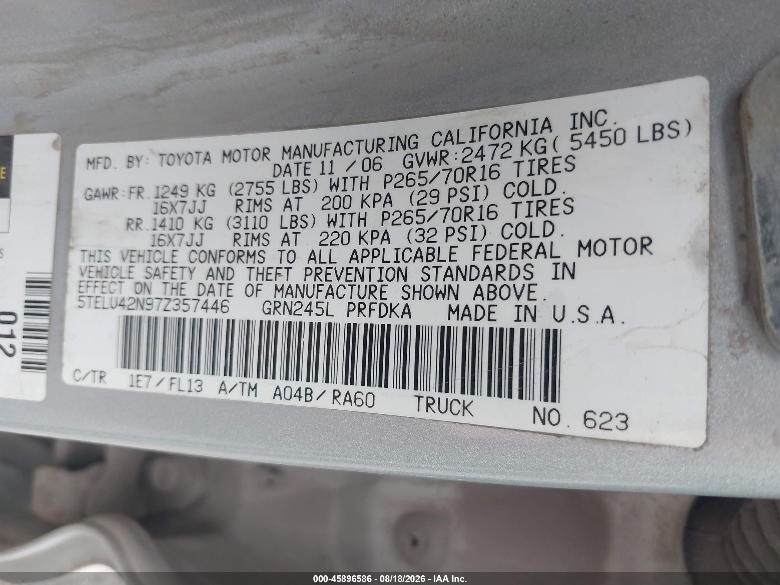 2007 Toyota Tacoma Base V6 Серебряный vin: 5TELU42N97Z357446