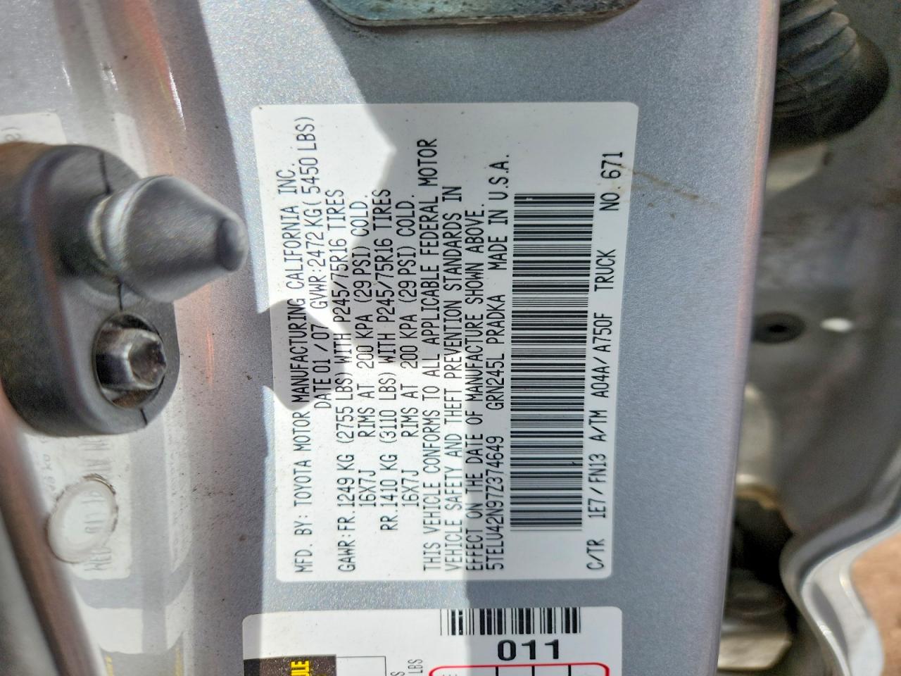 2007 Toyota Tacoma Double Cab Silver vin: 5TELU42N97Z374649