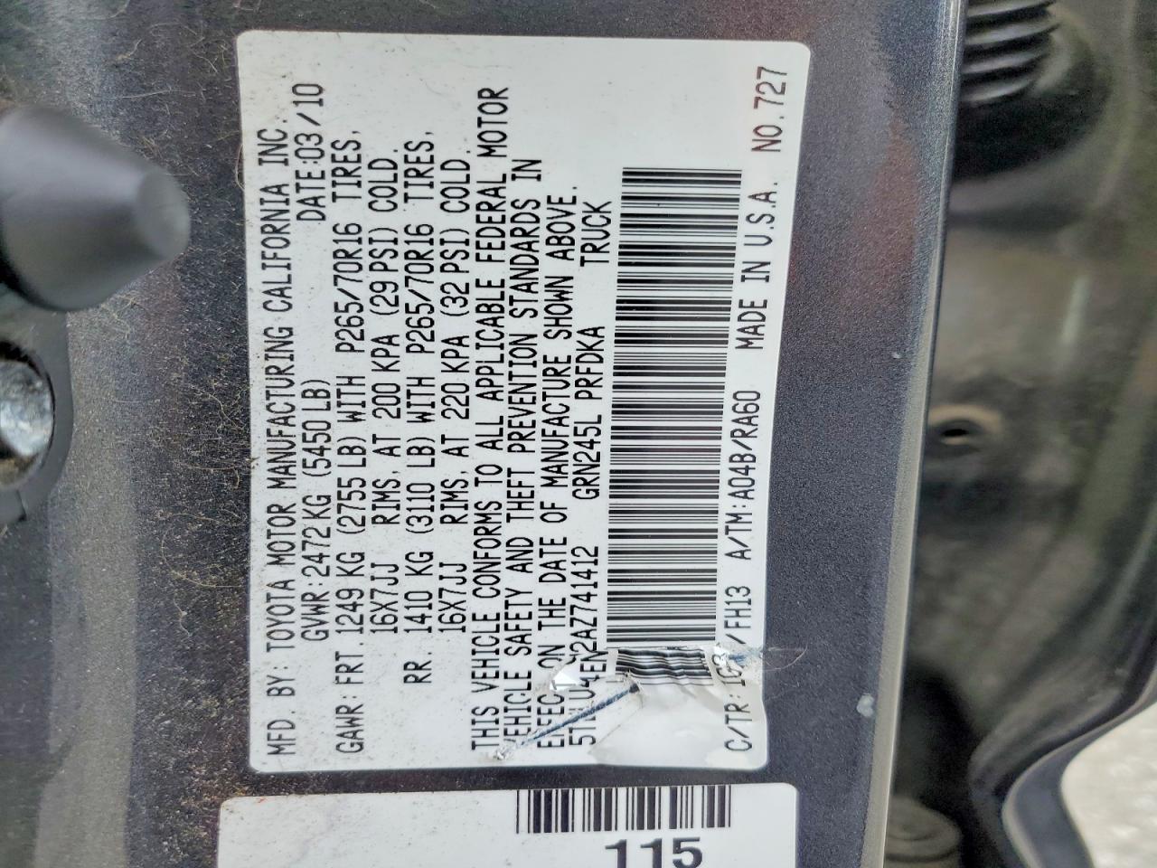 2010 Toyota Tacoma V6 Gray vin: 5TELU4EN2AZ741412