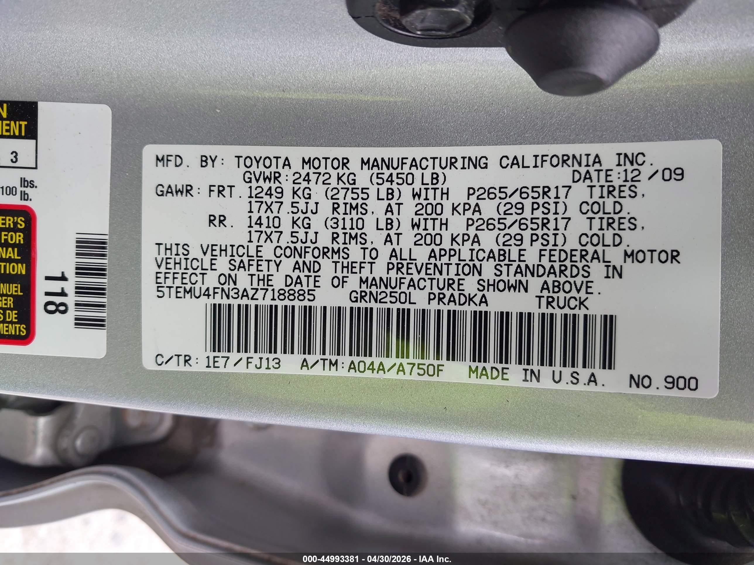 2010 Toyota Tacoma Base V6 Silver vin: 5TEMU4FN3AZ718885
