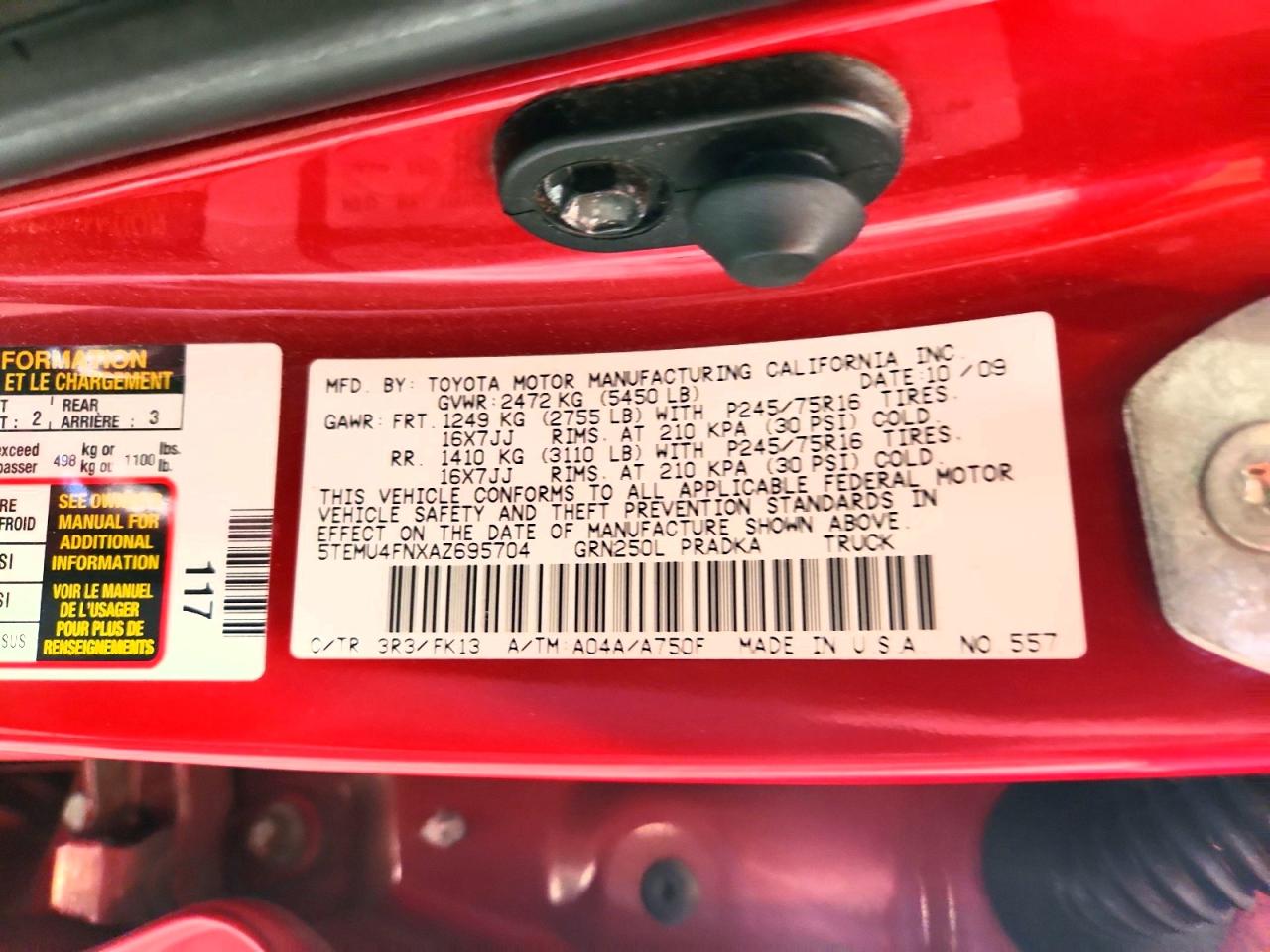 2010 Toyota Tacoma Double Cab Long Bed Red vin: 5TEMU4FNXAZ695704