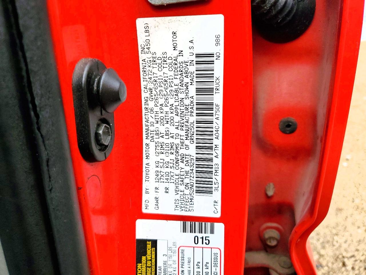 2007 Toyota Tacoma Double Cab Long Bed Red vin: 5TEMU52N07Z343297